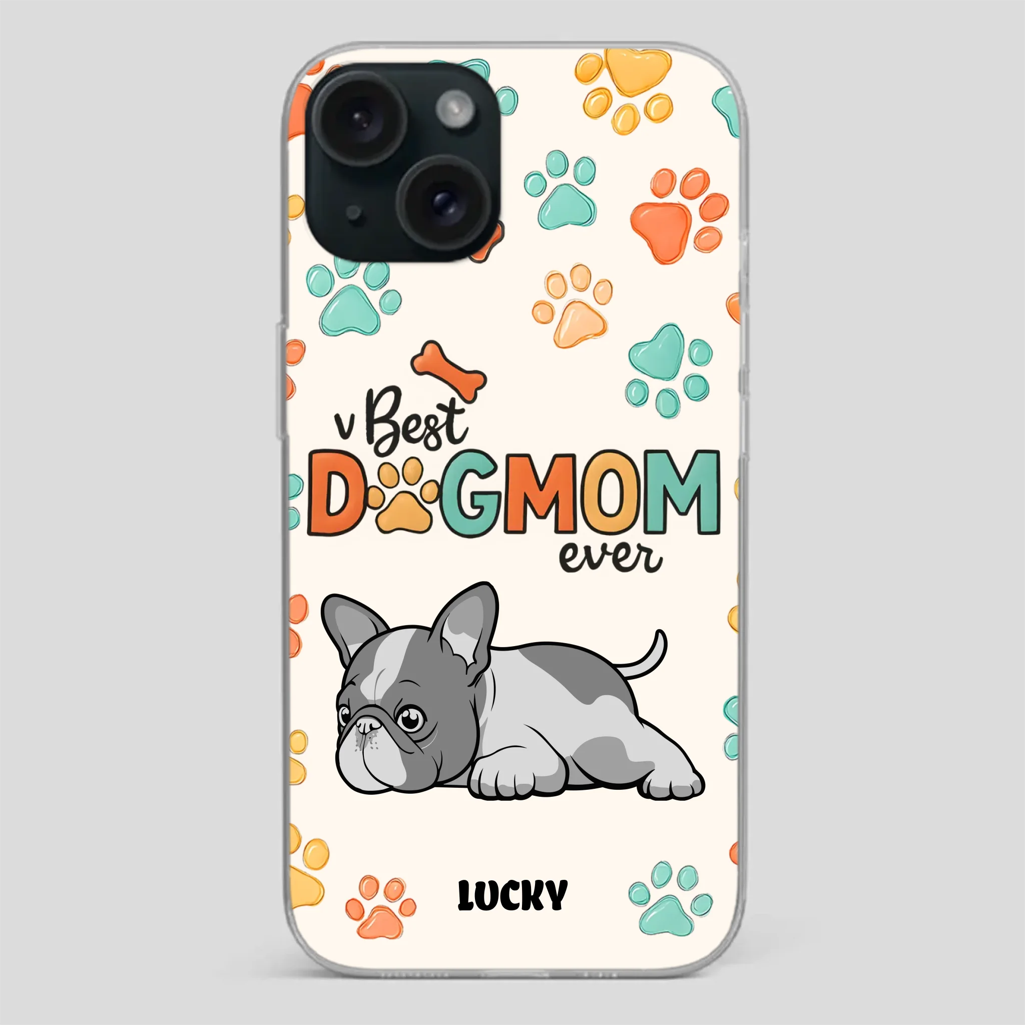 Bespoke French Bulldog Phone Case – Colorful Paw Print Dog Lover Gift