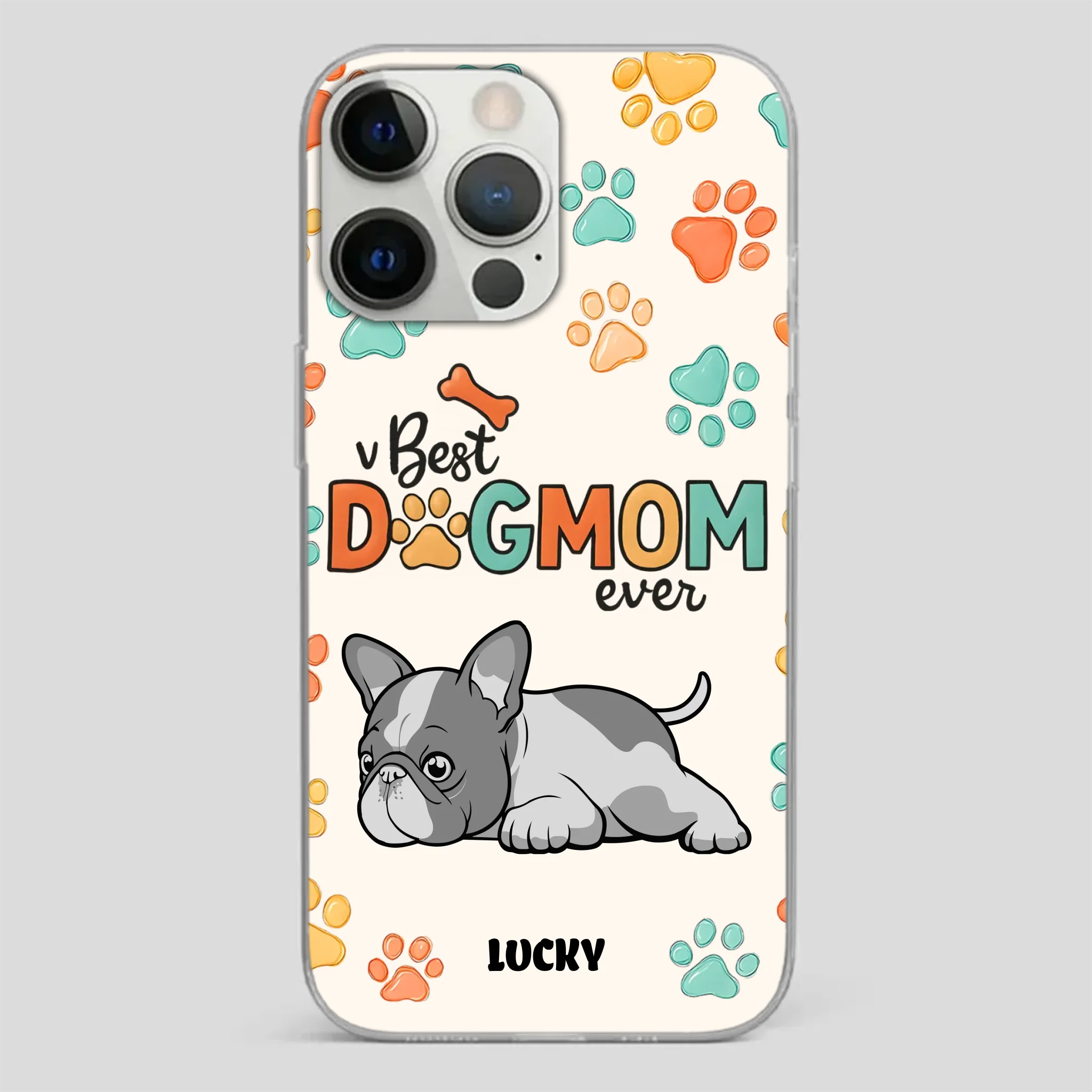 Bespoke French Bulldog Phone Case – Colorful Paw Print Dog Lover Gift