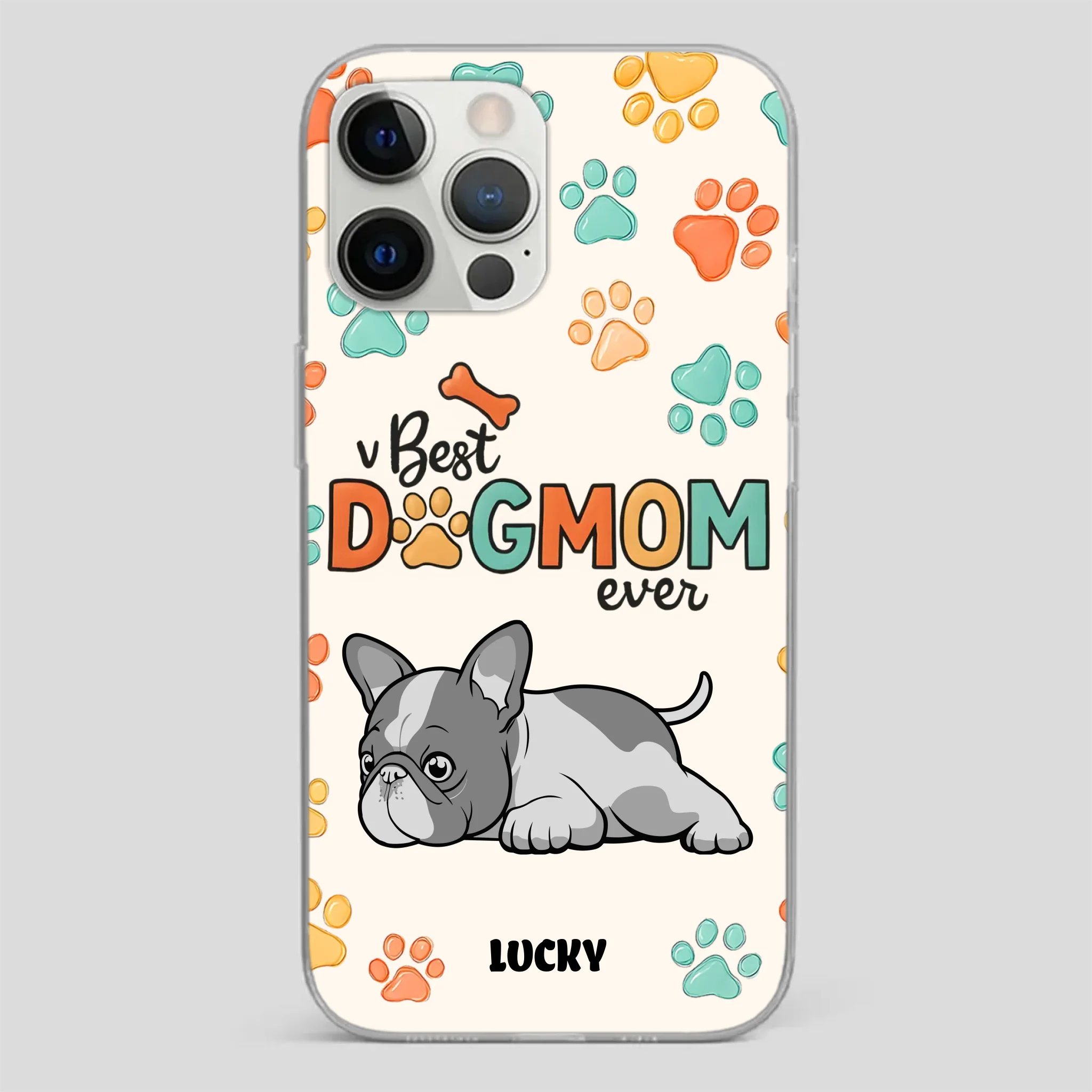 Bespoke French Bulldog Phone Case – Colorful Paw Print Dog Lover Gift