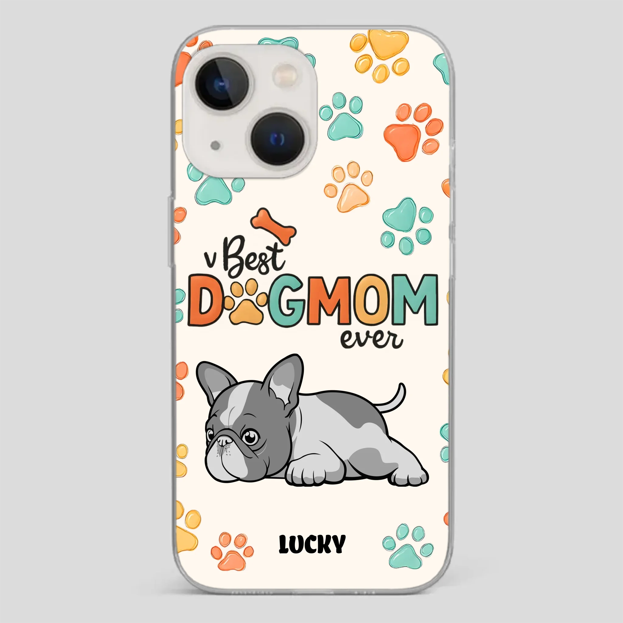 Bespoke French Bulldog Phone Case – Colorful Paw Print Dog Lover Gift