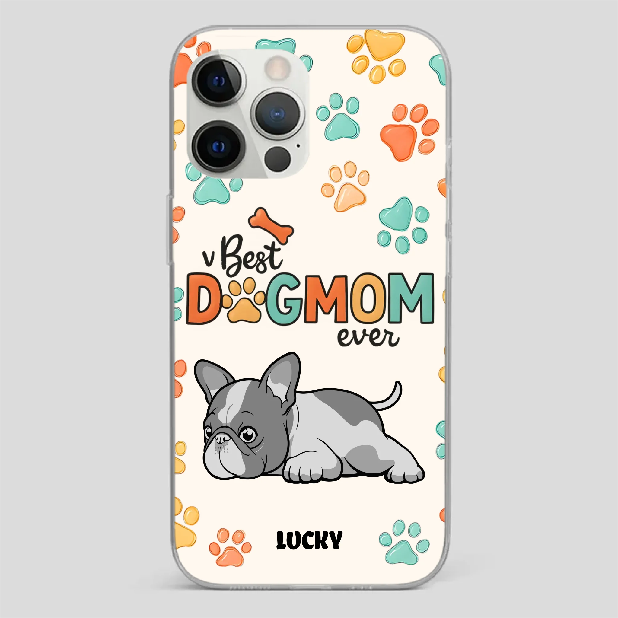 Bespoke French Bulldog Phone Case – Colorful Paw Print Dog Lover Gift