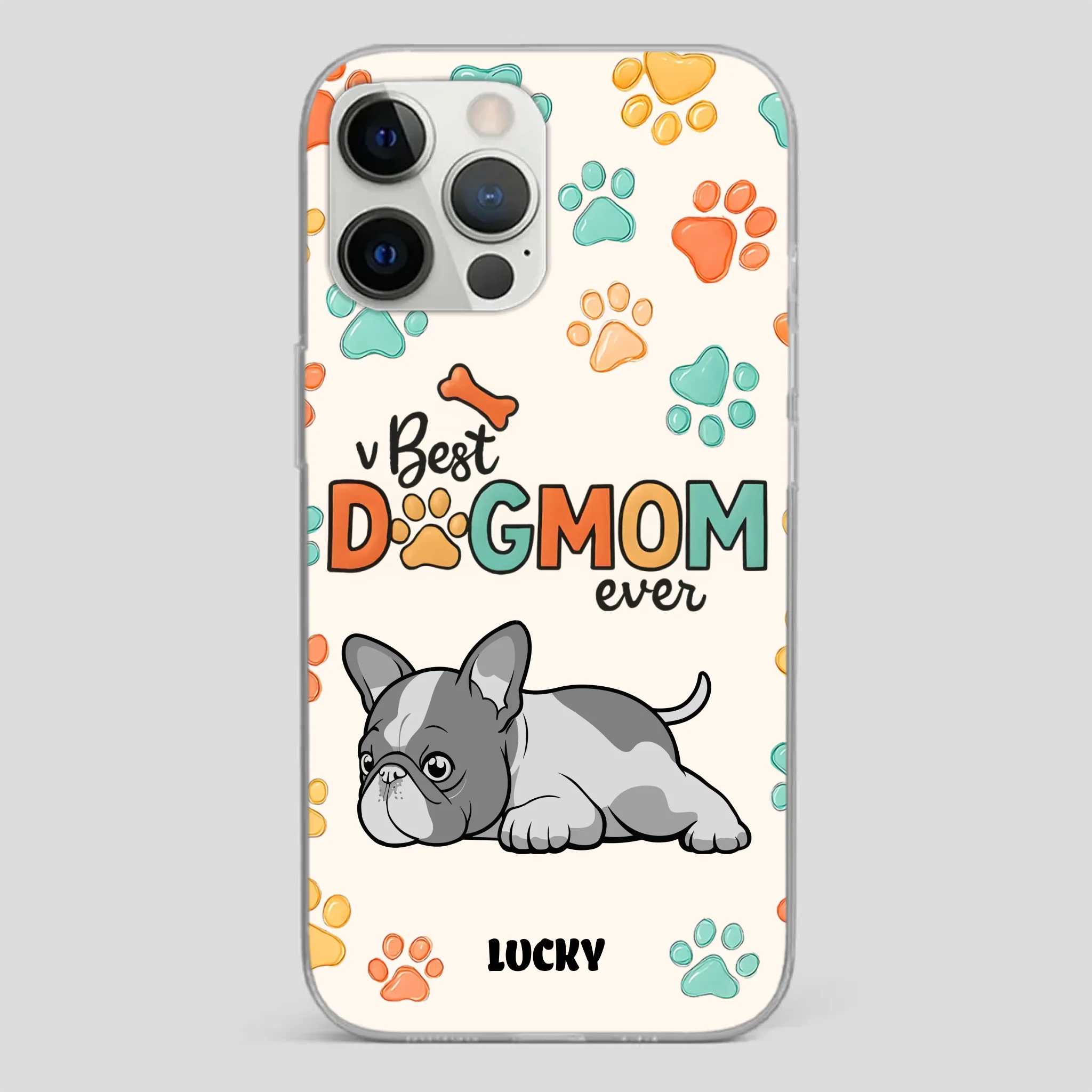Bespoke French Bulldog Phone Case – Colorful Paw Print Dog Lover Gift