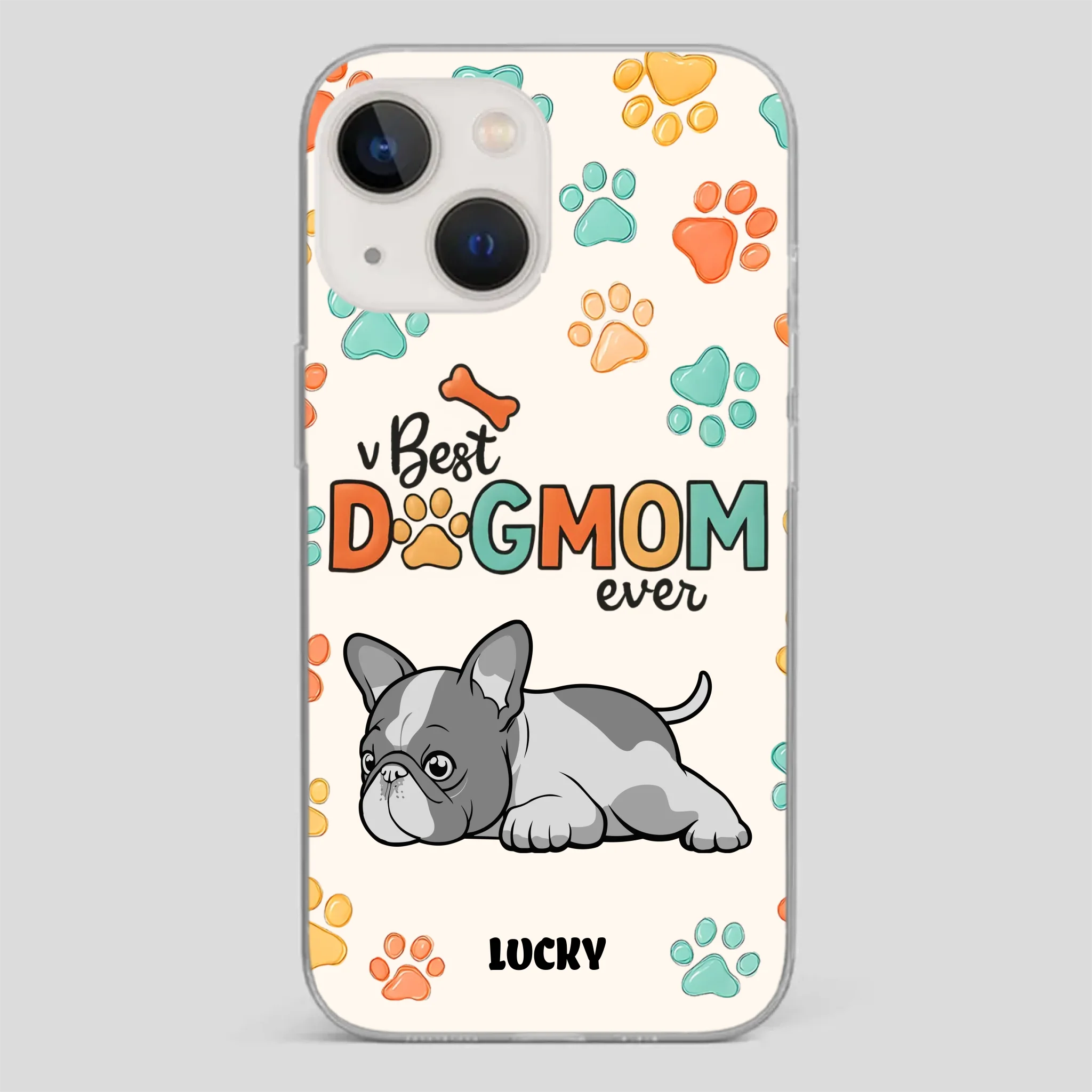 Bespoke French Bulldog Phone Case – Colorful Paw Print Dog Lover Gift