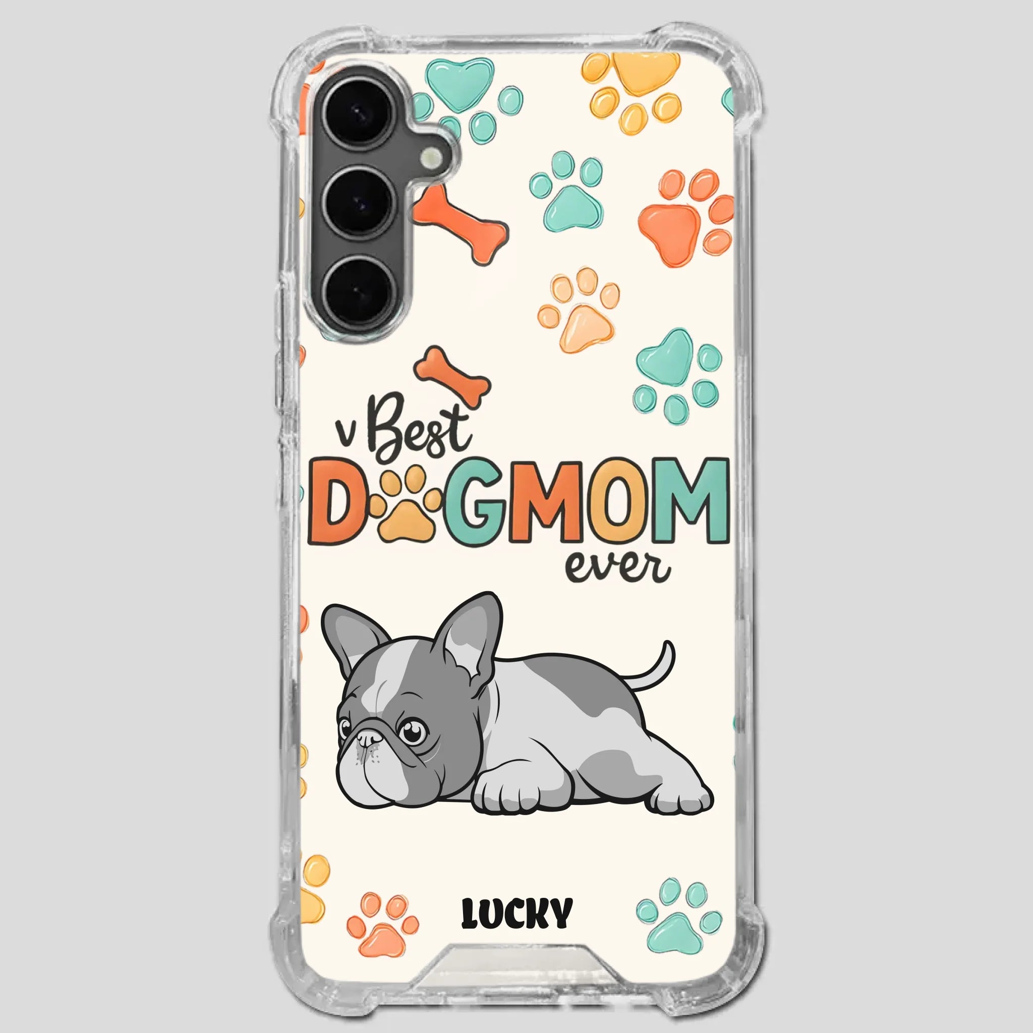 Bespoke French Bulldog Phone Case – Colorful Paw Print Dog Lover Gift