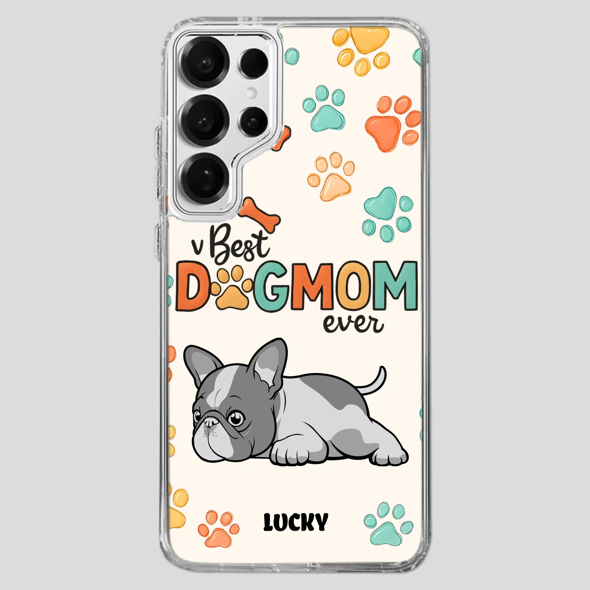Bespoke French Bulldog Phone Case – Colorful Paw Print Dog Lover Gift