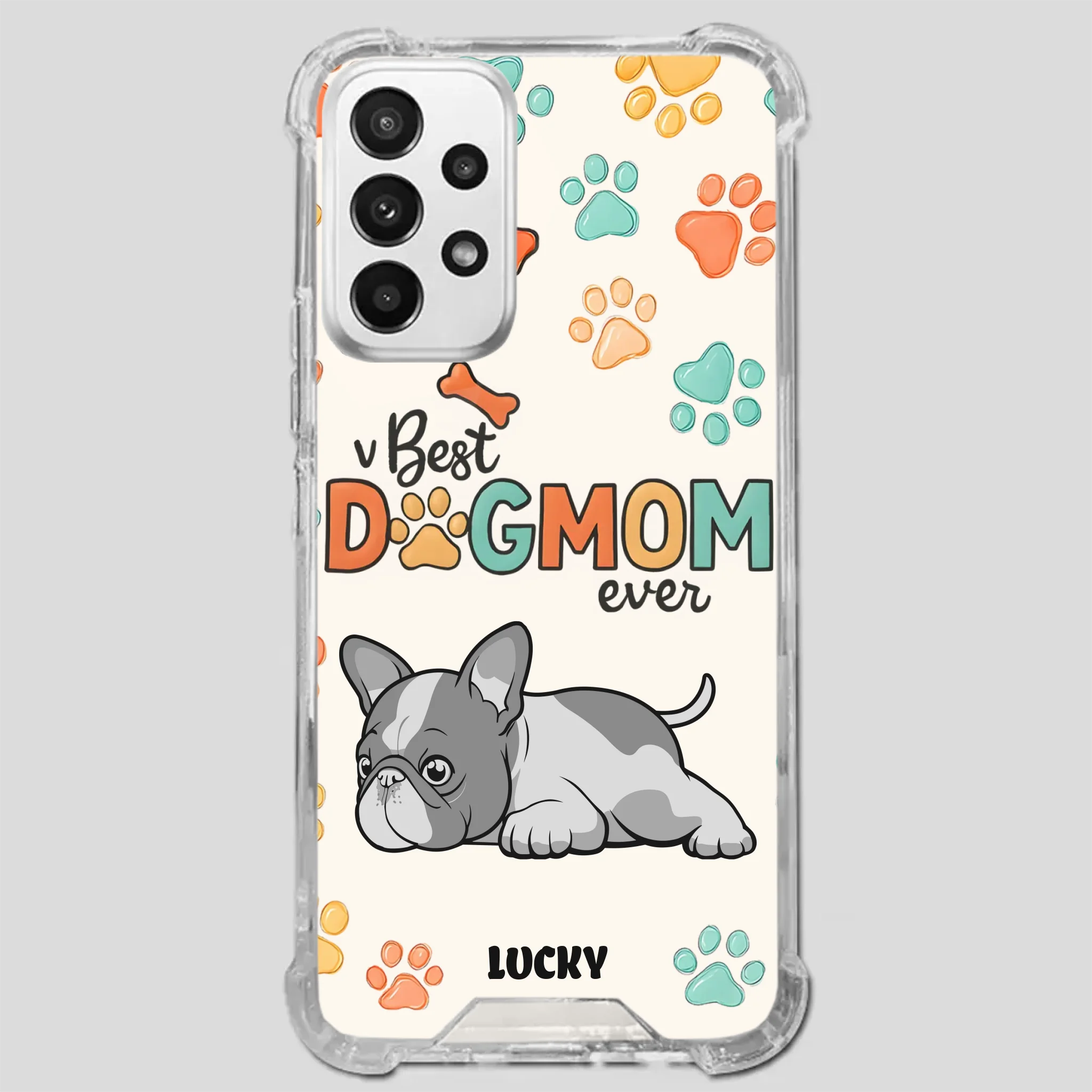 Bespoke French Bulldog Phone Case – Colorful Paw Print Dog Lover Gift