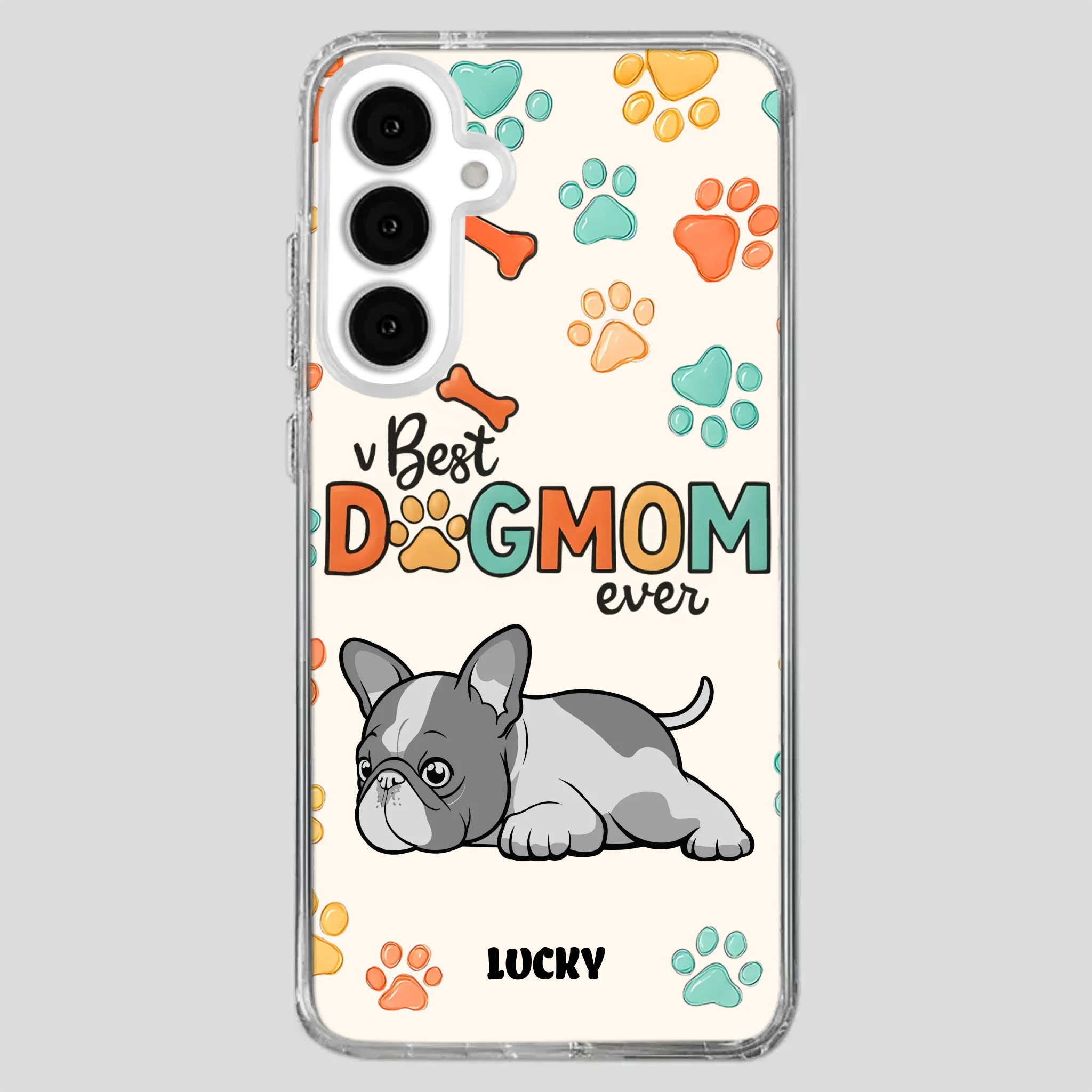 Bespoke French Bulldog Phone Case – Colorful Paw Print Dog Lover Gift