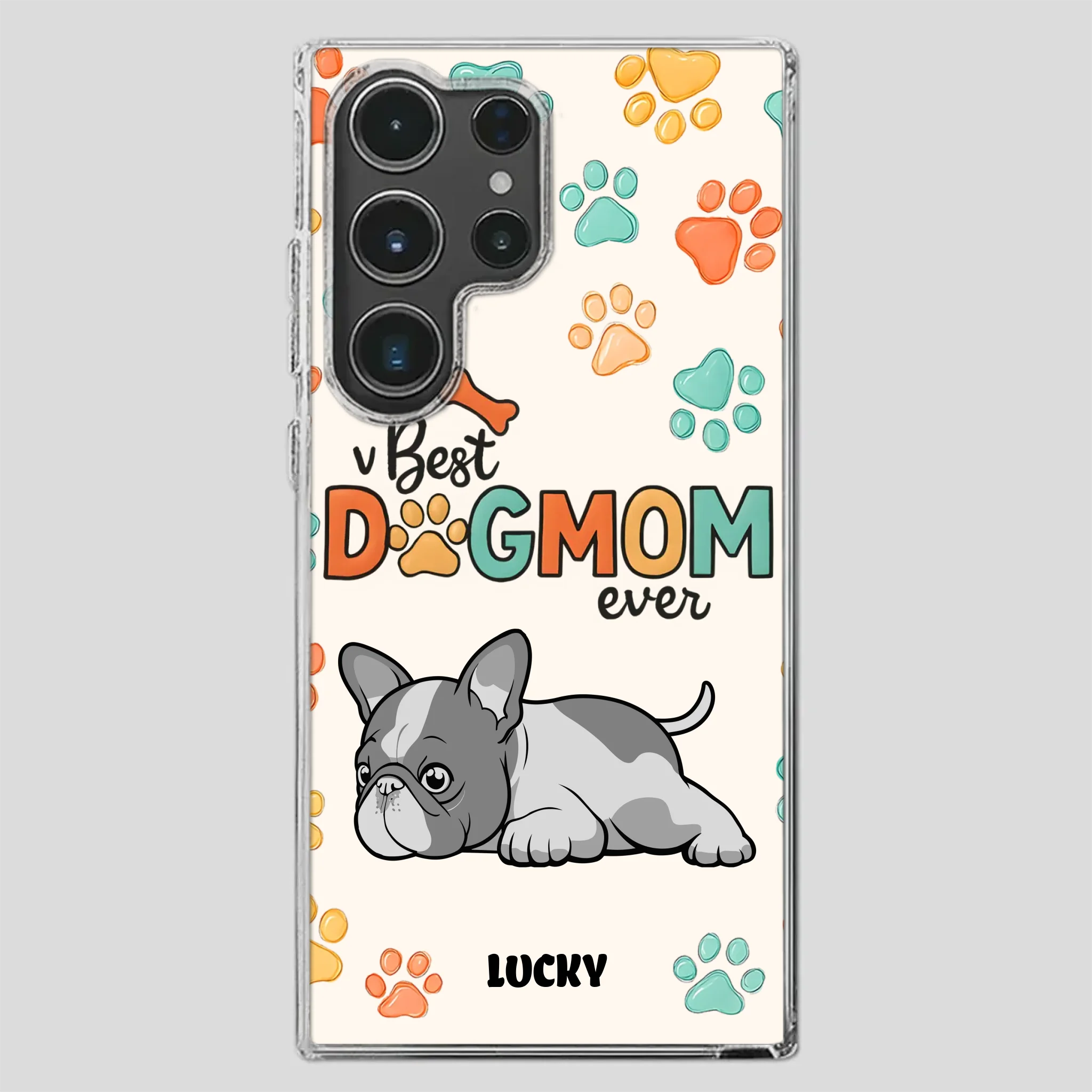 Bespoke French Bulldog Phone Case – Colorful Paw Print Dog Lover Gift
