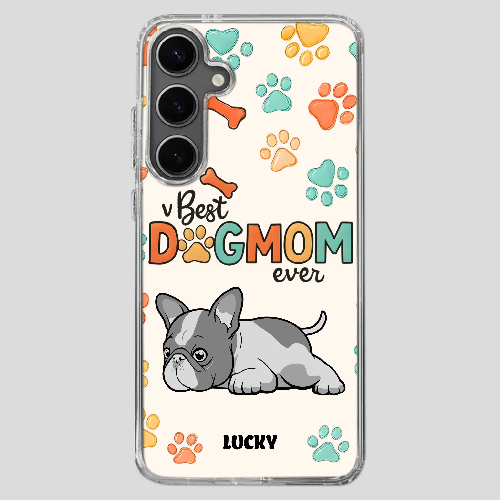 Bespoke French Bulldog Phone Case – Colorful Paw Print Dog Lover Gift