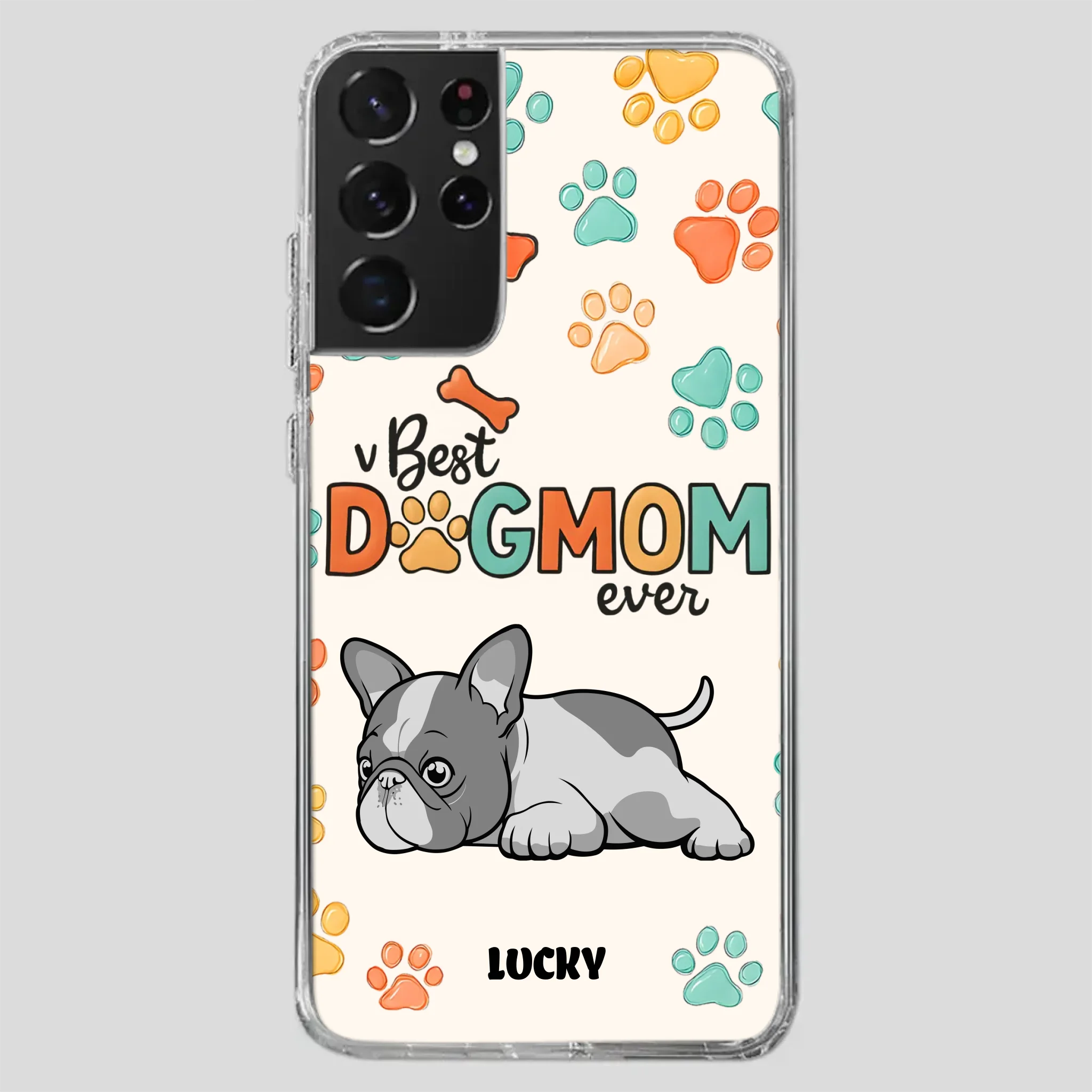 Bespoke French Bulldog Phone Case – Colorful Paw Print Dog Lover Gift