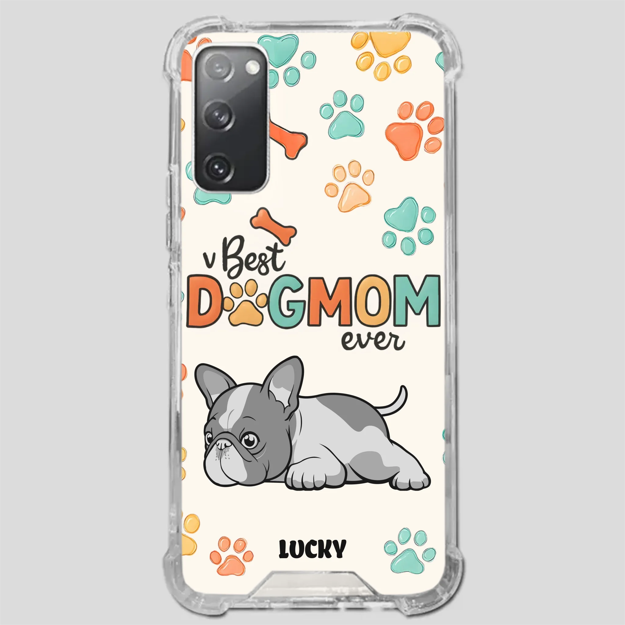 Bespoke French Bulldog Phone Case – Colorful Paw Print Dog Lover Gift