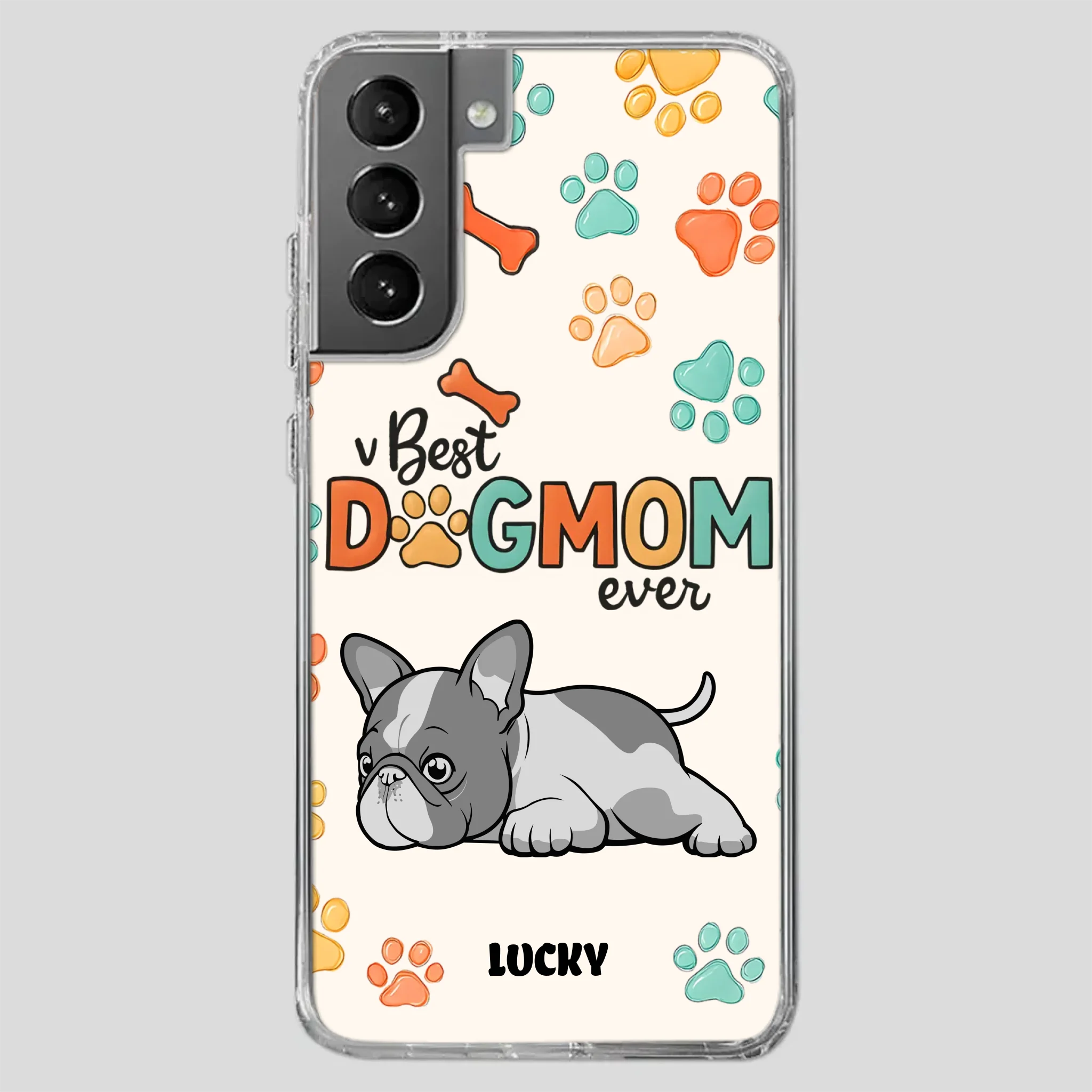 Bespoke French Bulldog Phone Case – Colorful Paw Print Dog Lover Gift