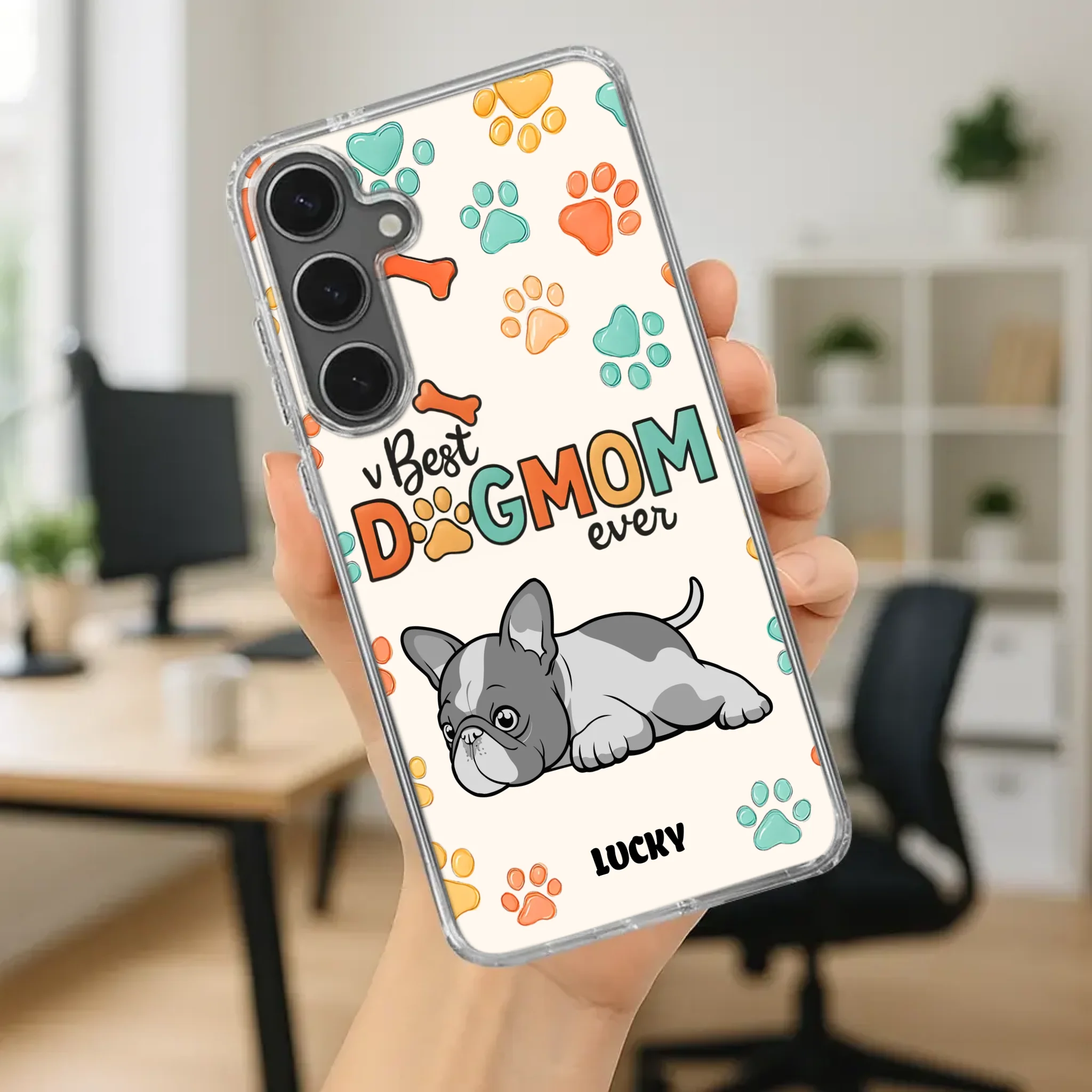 Bespoke French Bulldog Phone Case – Colorful Paw Print Dog Lover Gift