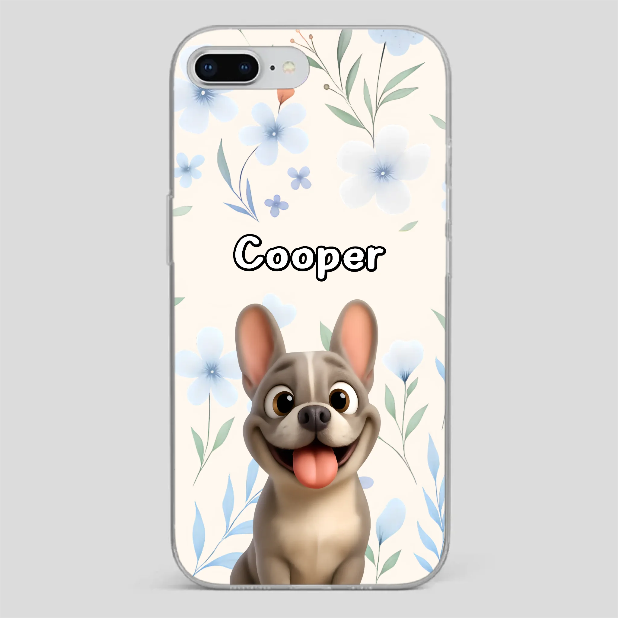 Personalized French Bulldog Phone Case – Elegant Blue Floral Dog Lover Gift Cover
