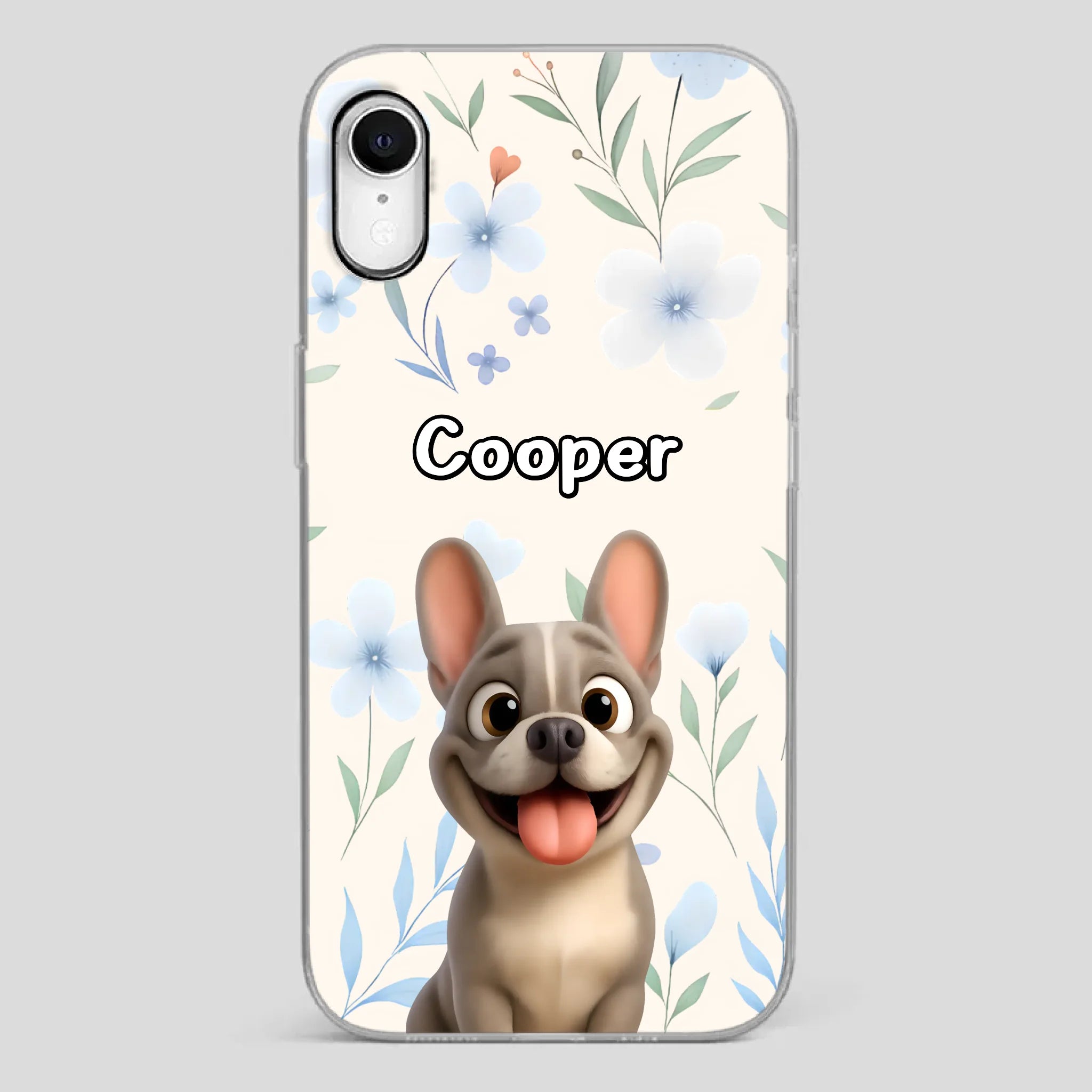 Personalized French Bulldog Phone Case – Elegant Blue Floral Dog Lover Gift Cover