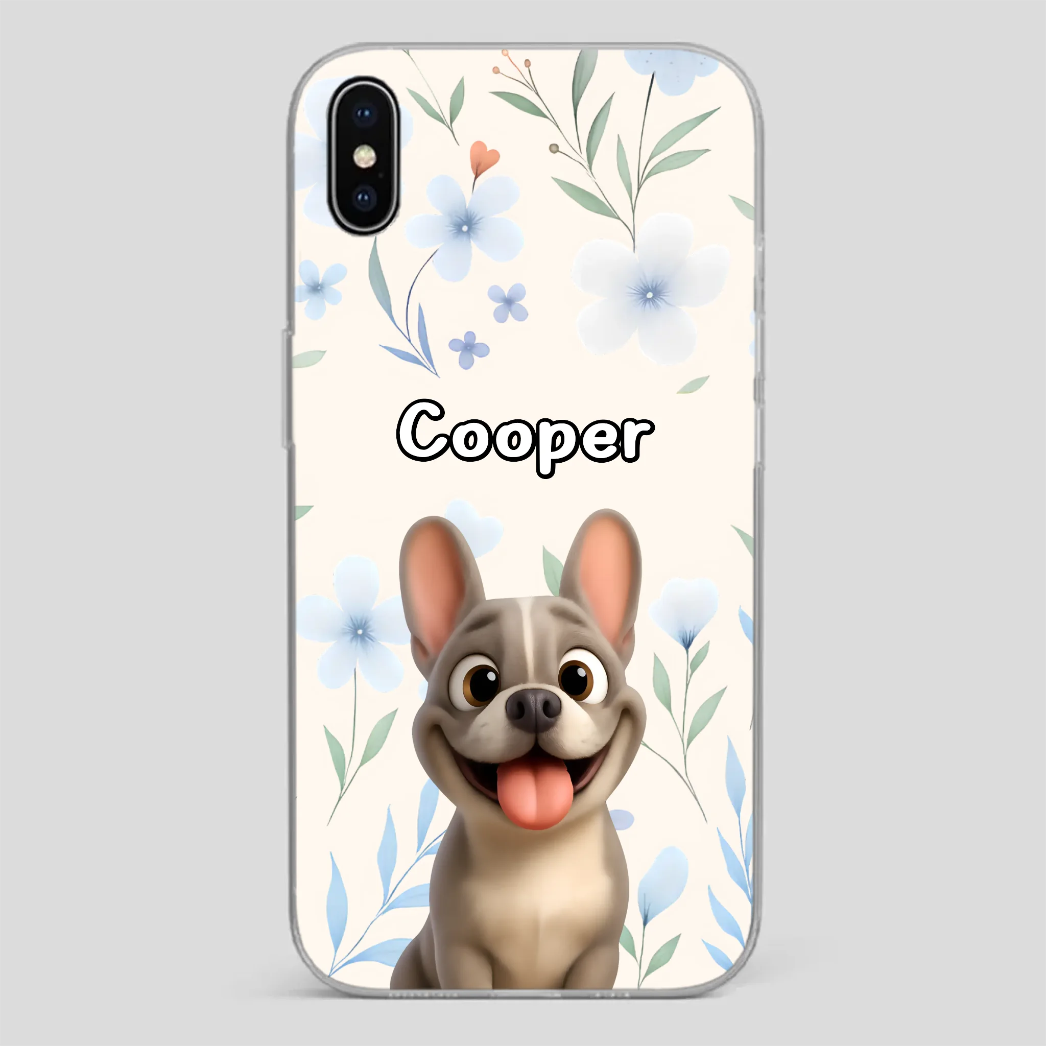 Personalized French Bulldog Phone Case – Elegant Blue Floral Dog Lover Gift Cover