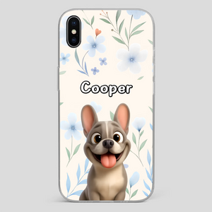 Personalized French Bulldog Phone Case – Elegant Blue Floral Dog Lover Gift Cover