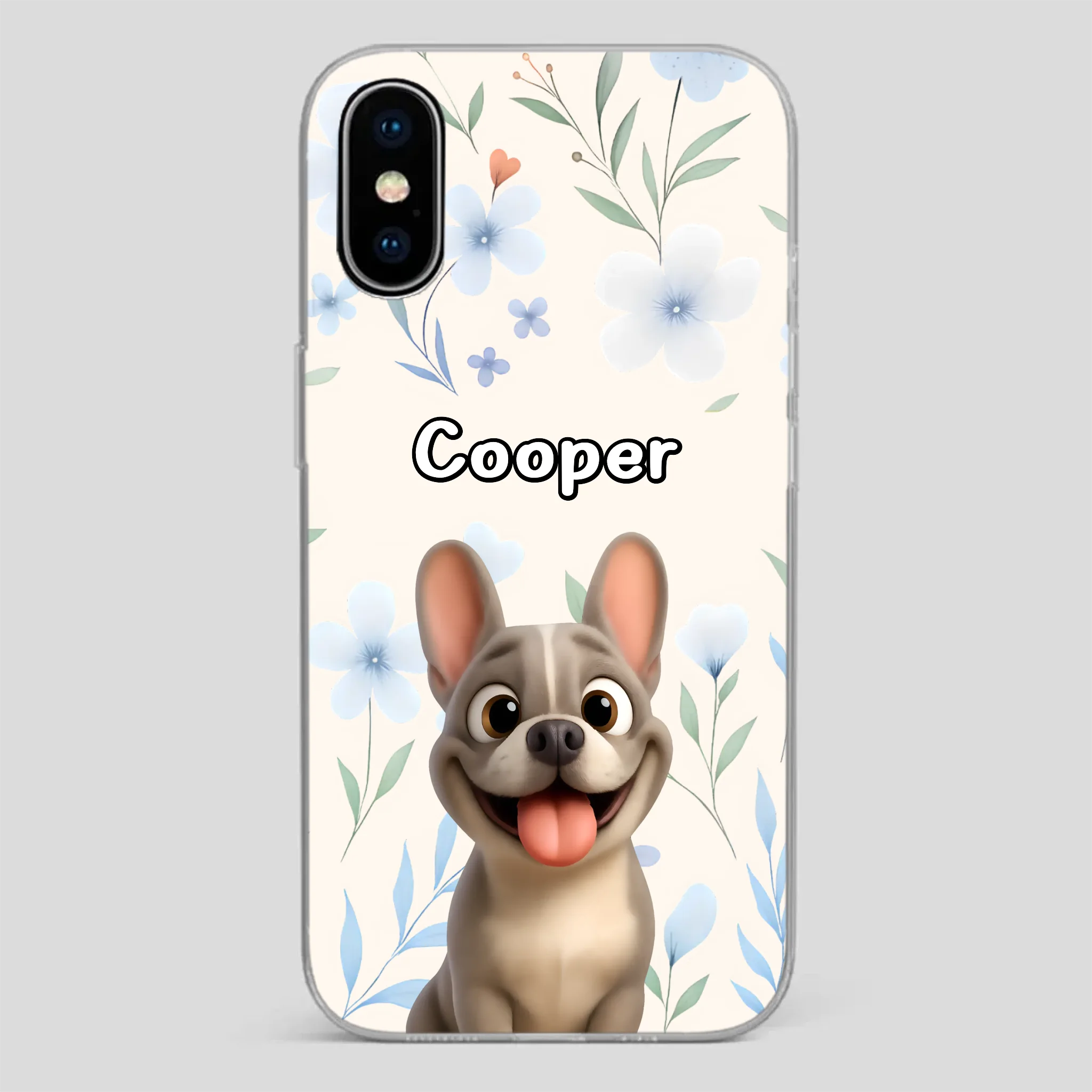 Personalized French Bulldog Phone Case – Elegant Blue Floral Dog Lover Gift Cover