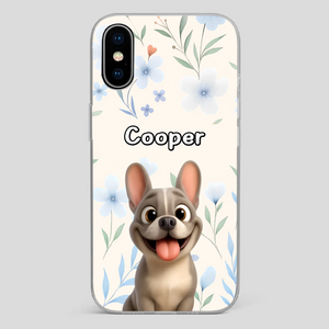 Personalized French Bulldog Phone Case – Elegant Blue Floral Dog Lover Gift Cover
