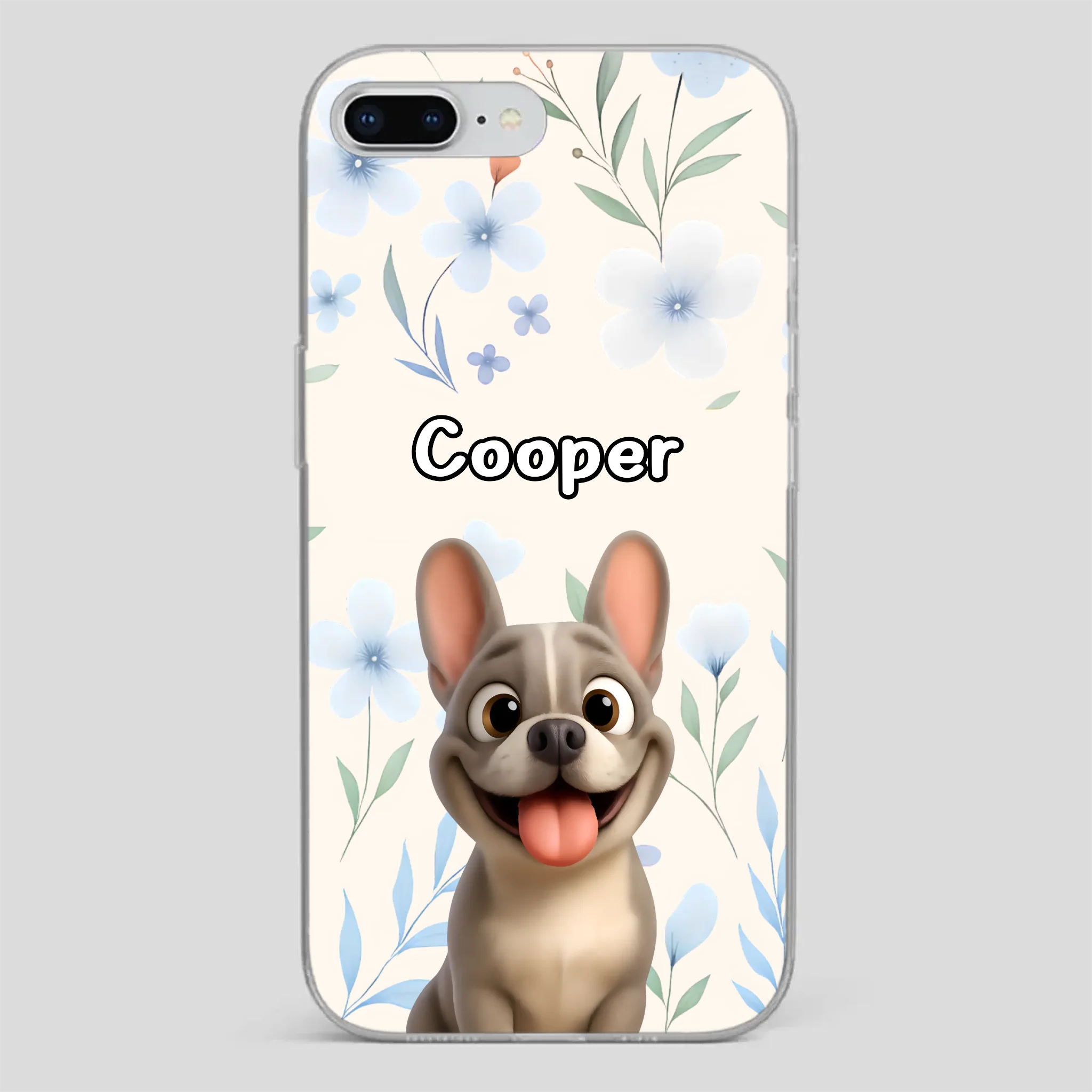 Personalized French Bulldog Phone Case – Elegant Blue Floral Dog Lover Gift Cover