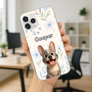 Personalized French Bulldog Phone Case – Elegant Blue Floral Dog Lover Gift Cover