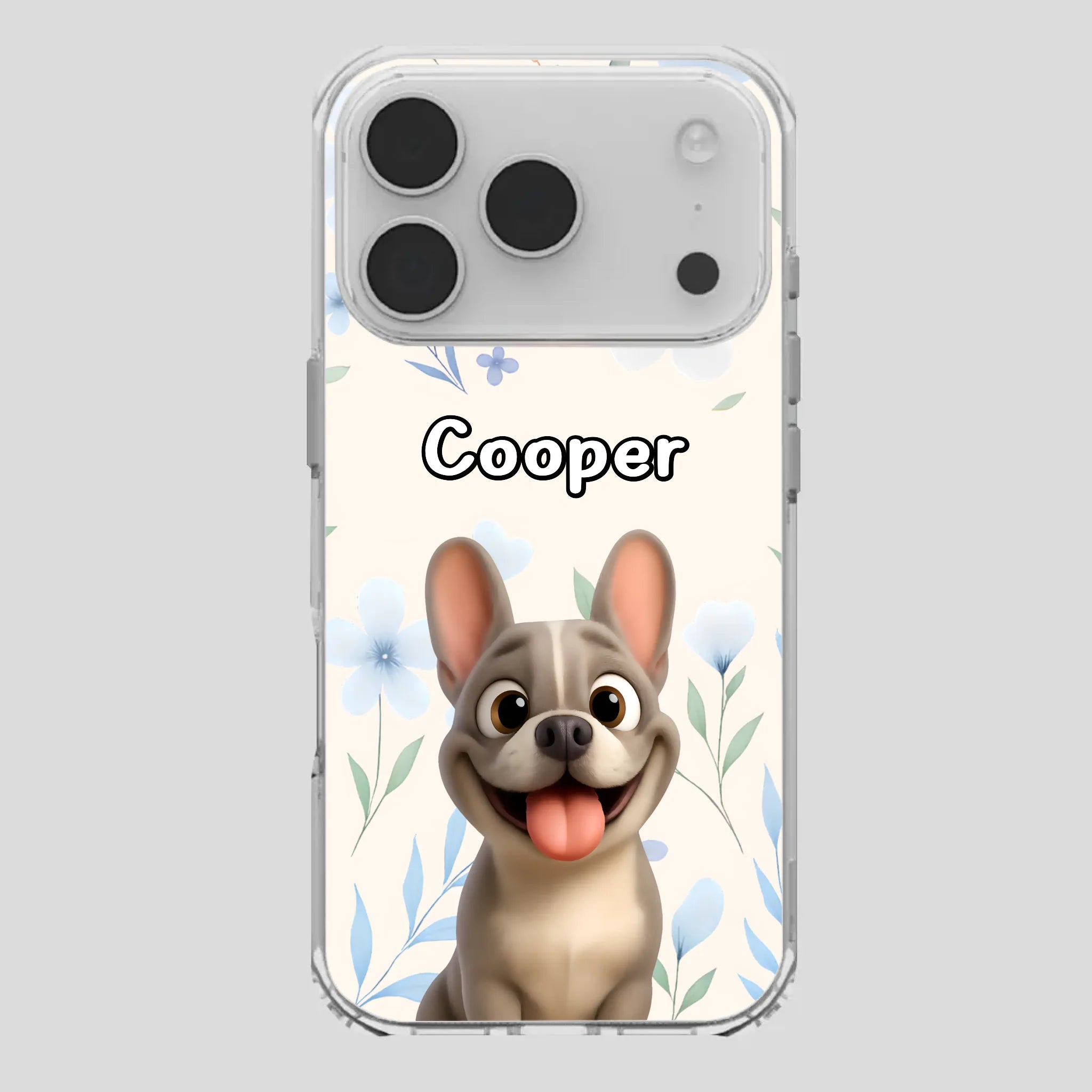 Personalized French Bulldog Phone Case – Elegant Blue Floral Dog Lover Gift Cover