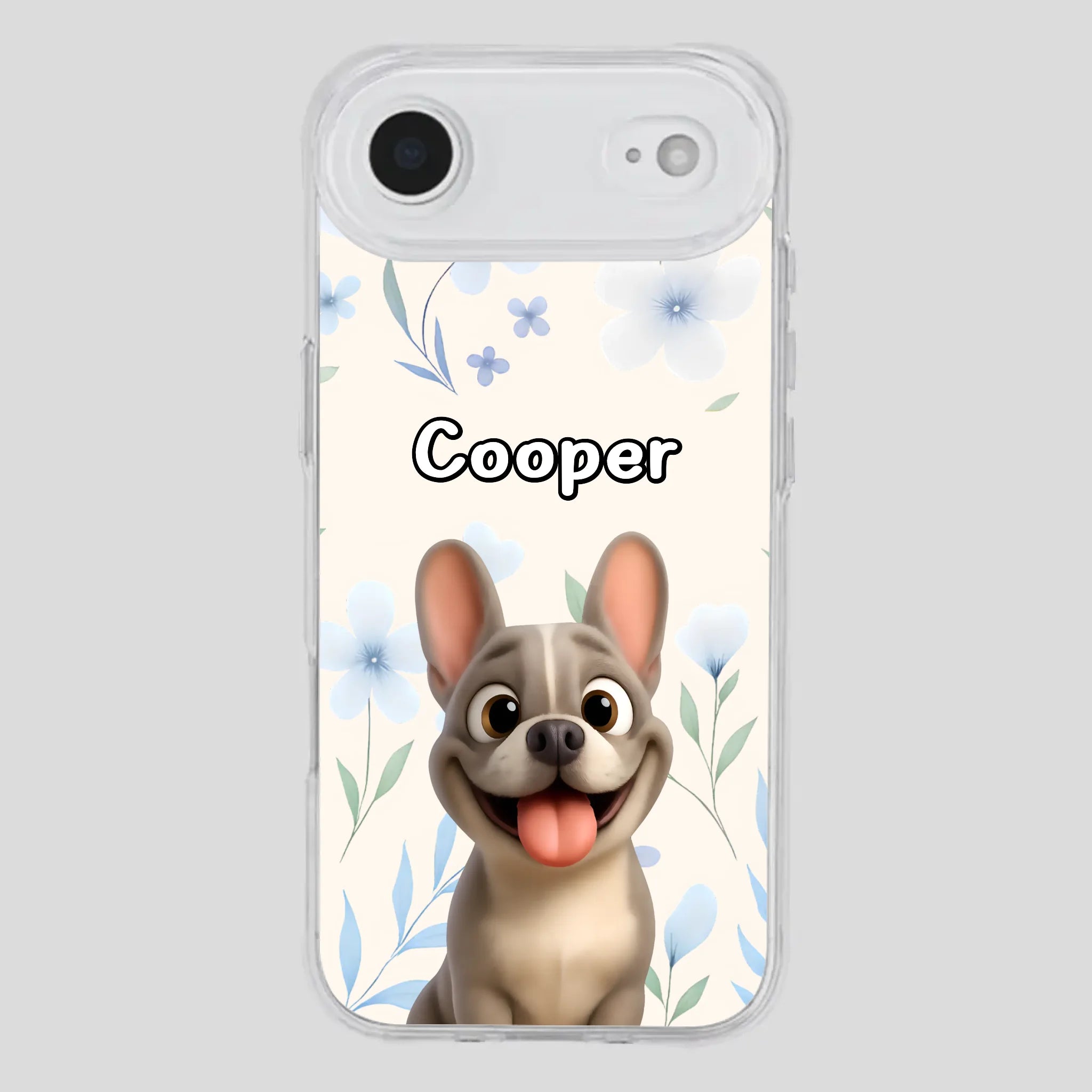 Personalized French Bulldog Phone Case – Elegant Blue Floral Dog Lover Gift Cover
