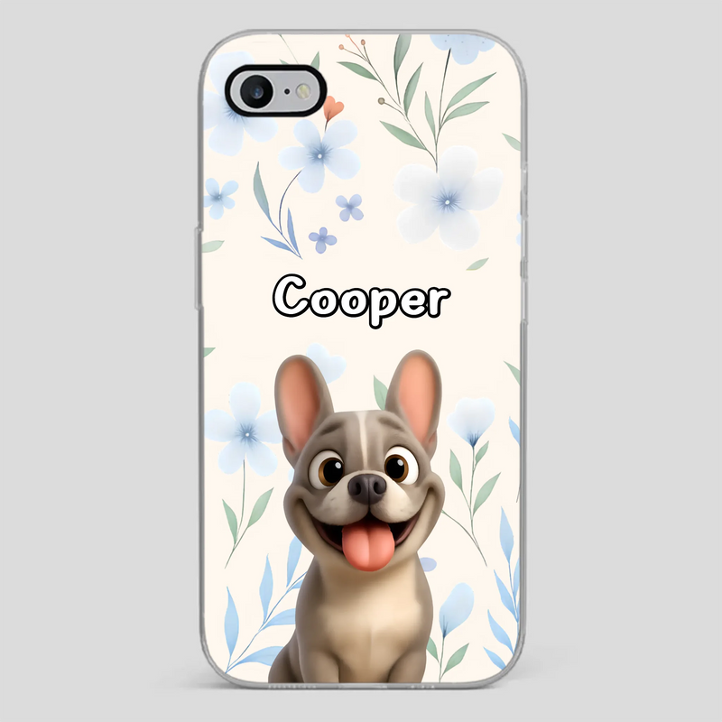 Personalized French Bulldog Phone Case – Elegant Blue Floral Dog Lover Gift Cover