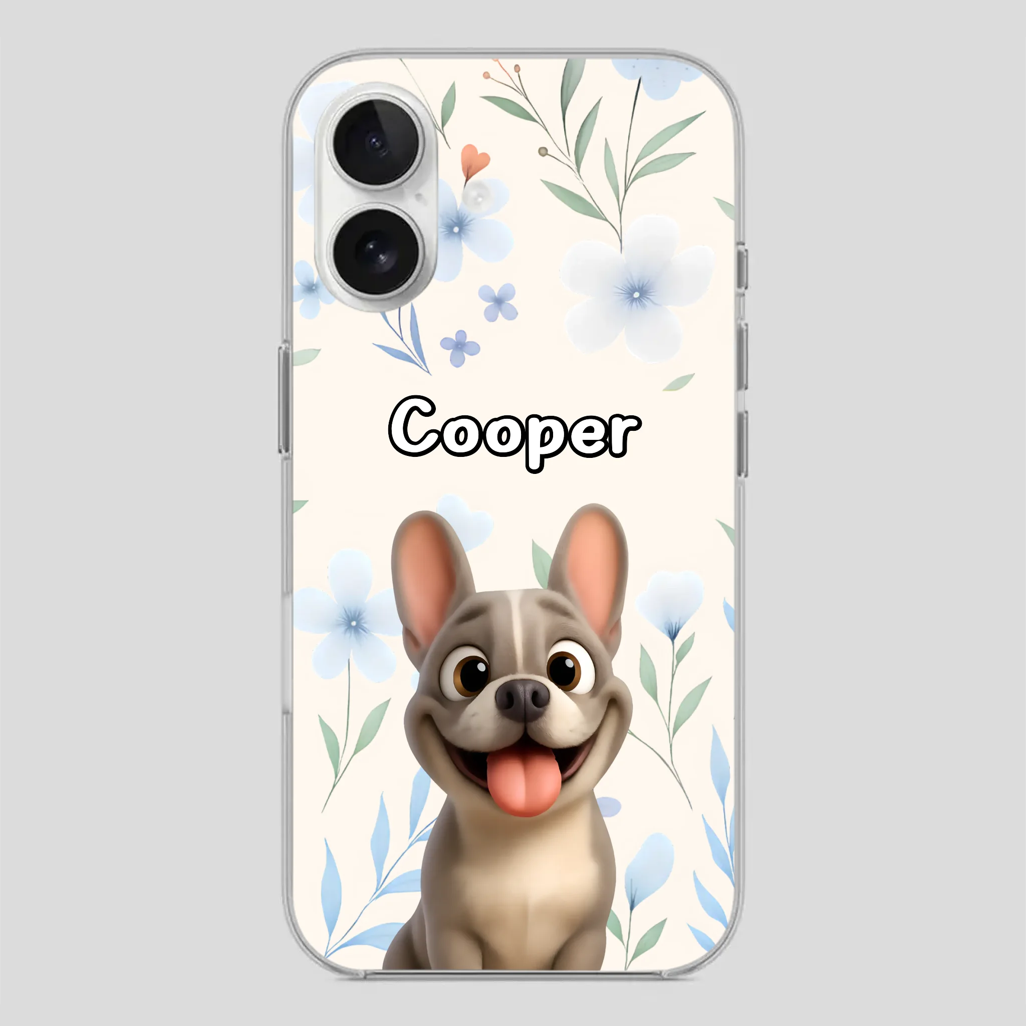 Personalized French Bulldog Phone Case – Elegant Blue Floral Dog Lover Gift Cover