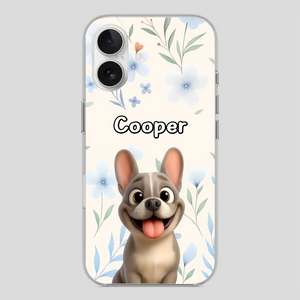 Personalized French Bulldog Phone Case – Elegant Blue Floral Dog Lover Gift Cover