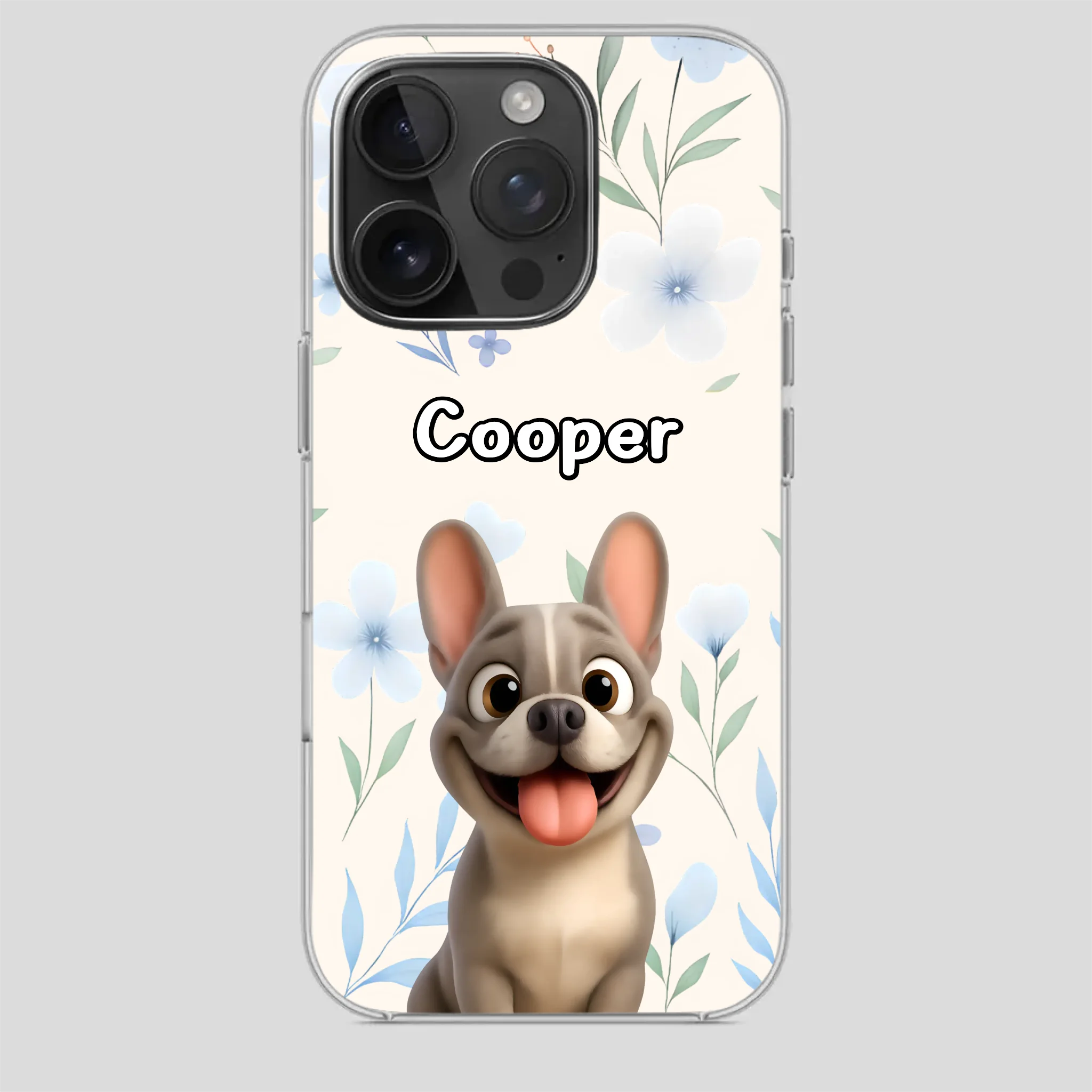 Personalized French Bulldog Phone Case – Elegant Blue Floral Dog Lover Gift Cover