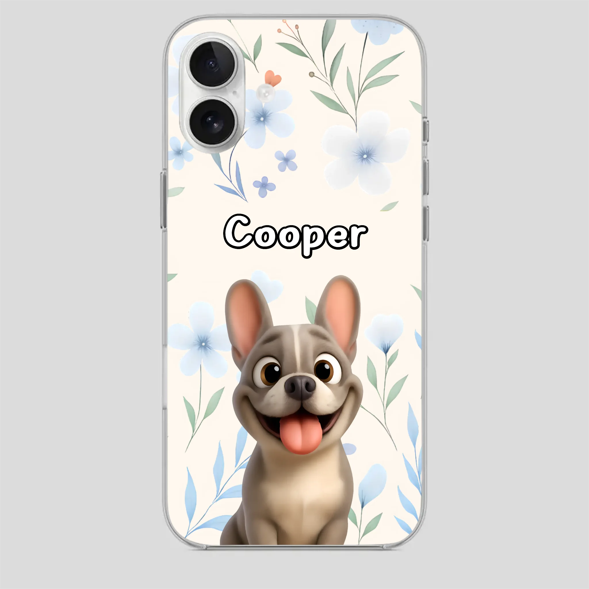 Personalized French Bulldog Phone Case – Elegant Blue Floral Dog Lover Gift Cover