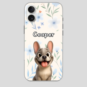 Personalized French Bulldog Phone Case – Elegant Blue Floral Dog Lover Gift Cover