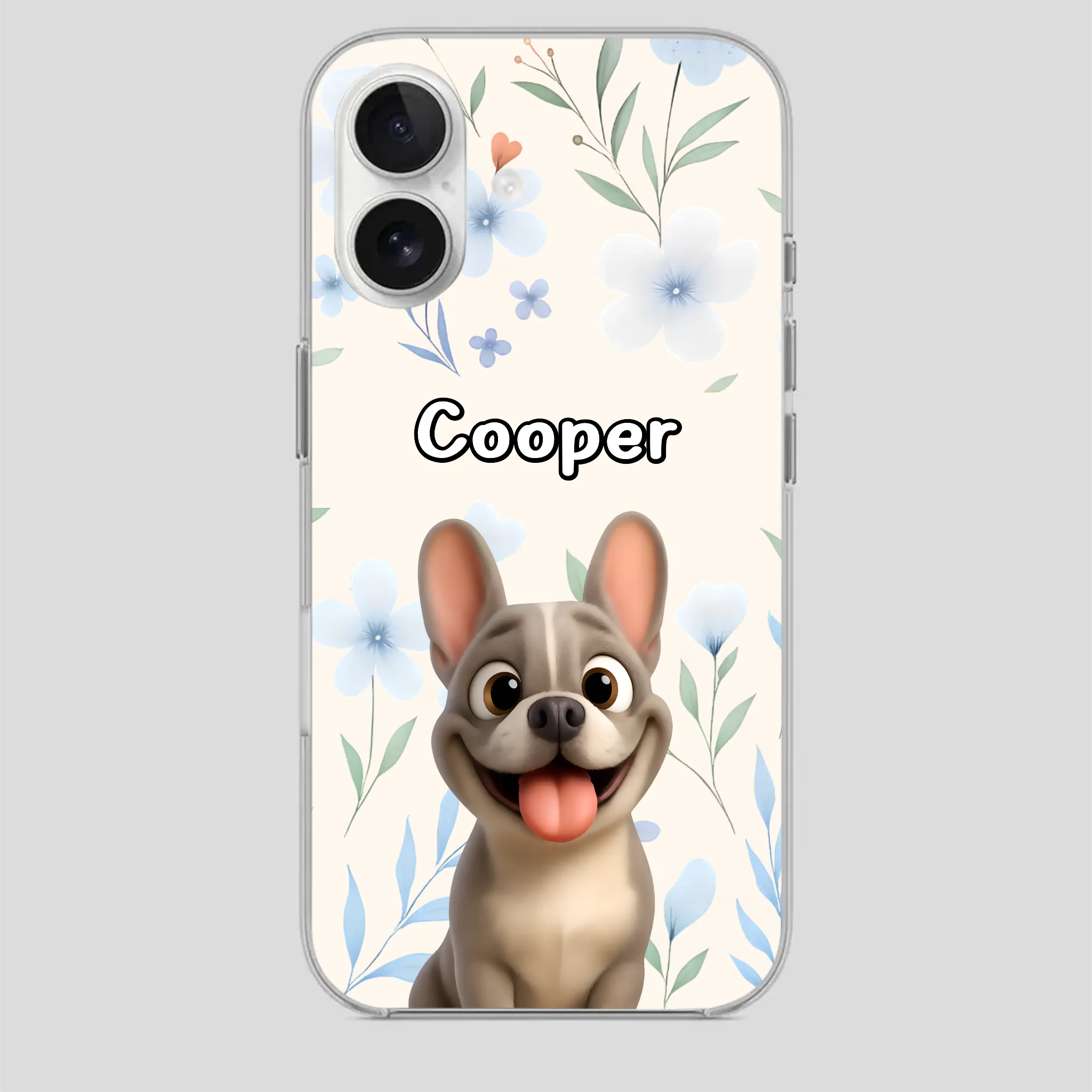 Personalized French Bulldog Phone Case – Elegant Blue Floral Dog Lover Gift Cover