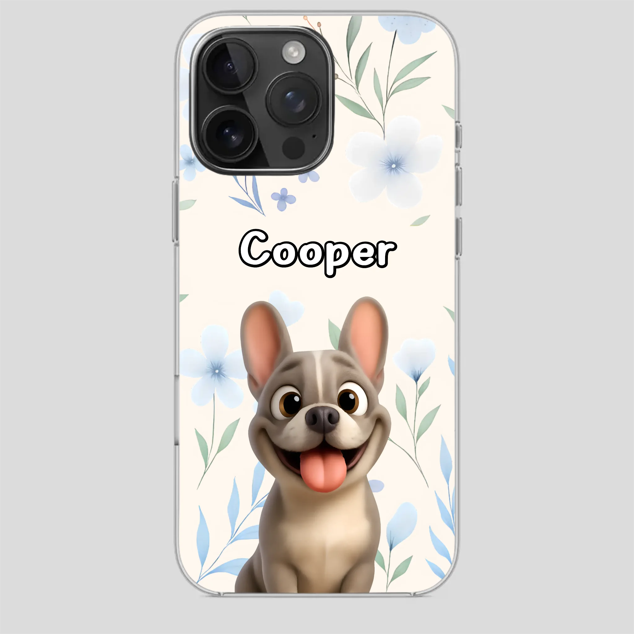 Personalized French Bulldog Phone Case – Elegant Blue Floral Dog Lover Gift Cover