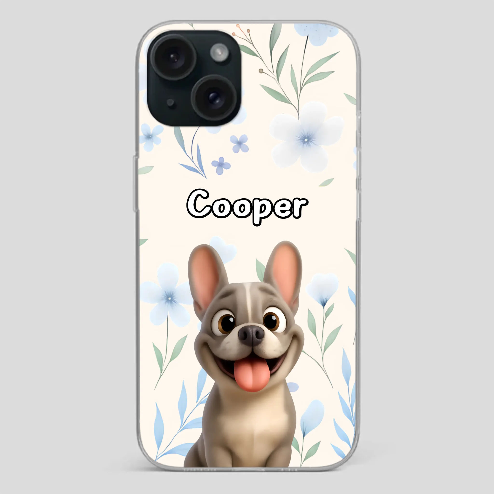 Personalized French Bulldog Phone Case – Elegant Blue Floral Dog Lover Gift Cover