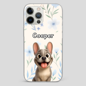 Personalized French Bulldog Phone Case – Elegant Blue Floral Dog Lover Gift Cover