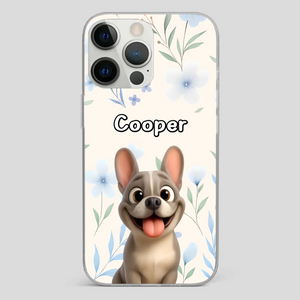 Personalized French Bulldog Phone Case – Elegant Blue Floral Dog Lover Gift Cover