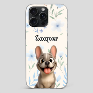 Personalized French Bulldog Phone Case – Elegant Blue Floral Dog Lover Gift Cover