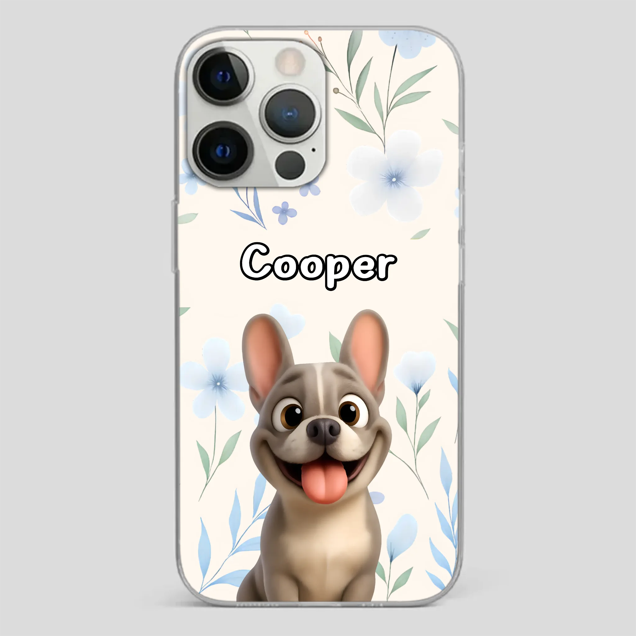 Personalized French Bulldog Phone Case – Elegant Blue Floral Dog Lover Gift Cover