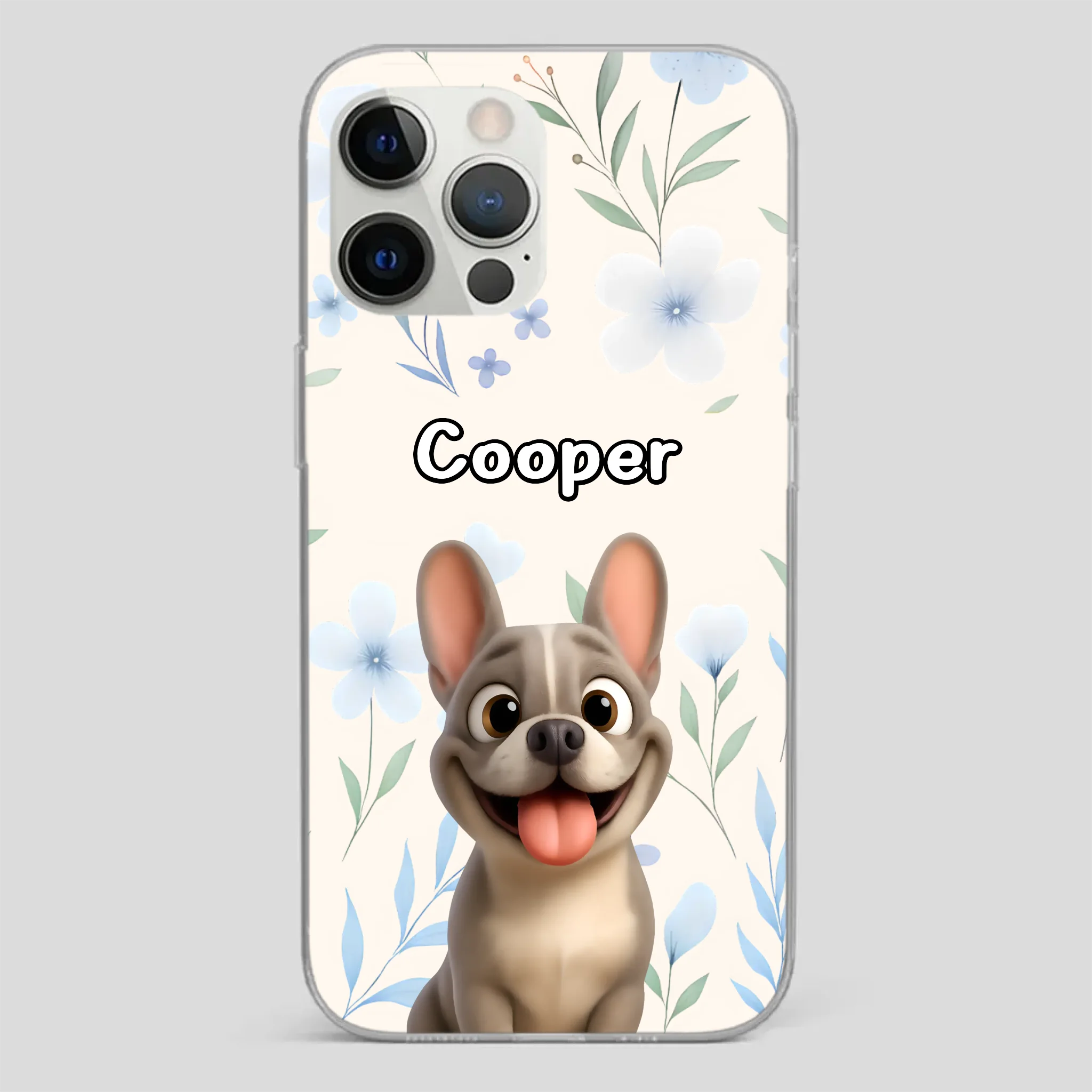 Personalized French Bulldog Phone Case – Elegant Blue Floral Dog Lover Gift Cover