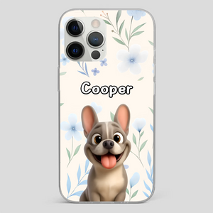 Personalized French Bulldog Phone Case – Elegant Blue Floral Dog Lover Gift Cover