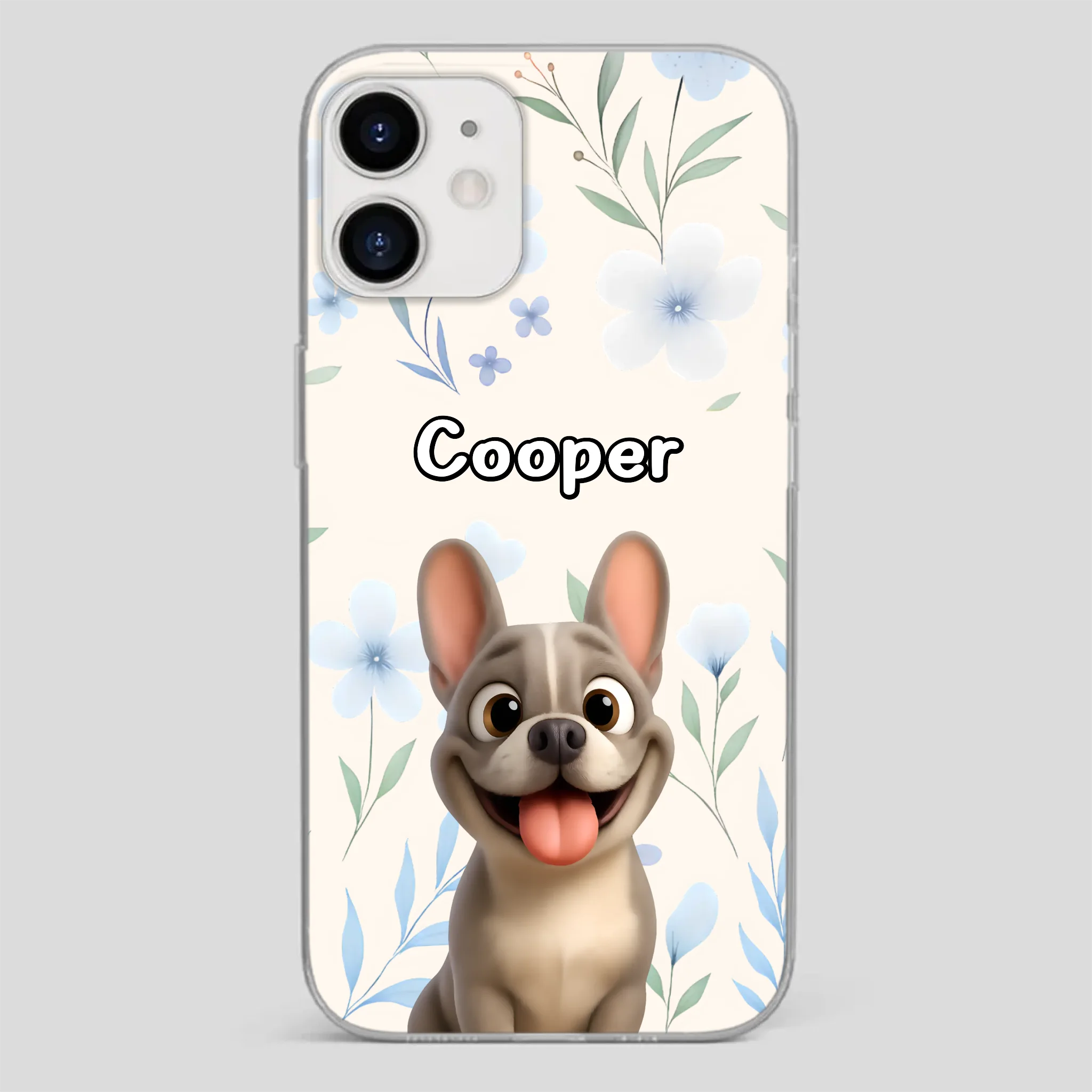 Personalized French Bulldog Phone Case – Elegant Blue Floral Dog Lover Gift Cover