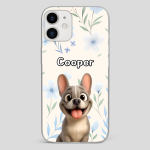Personalized French Bulldog Phone Case – Elegant Blue Floral Dog Lover Gift Cover