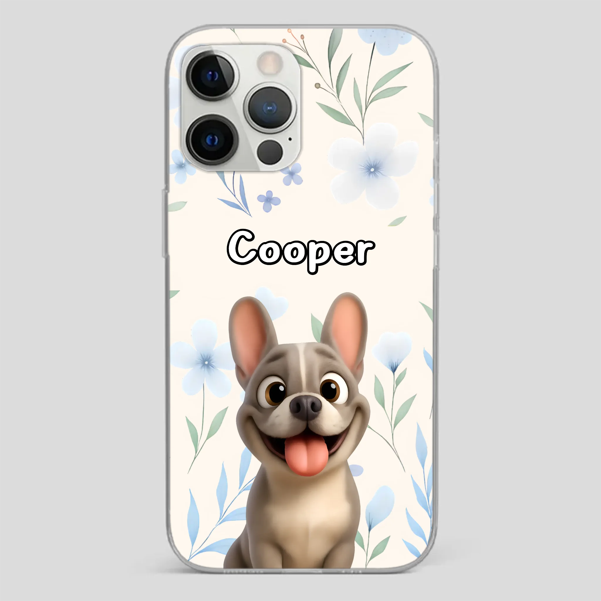 Personalized French Bulldog Phone Case – Elegant Blue Floral Dog Lover Gift Cover