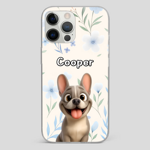 Personalized French Bulldog Phone Case – Elegant Blue Floral Dog Lover Gift Cover