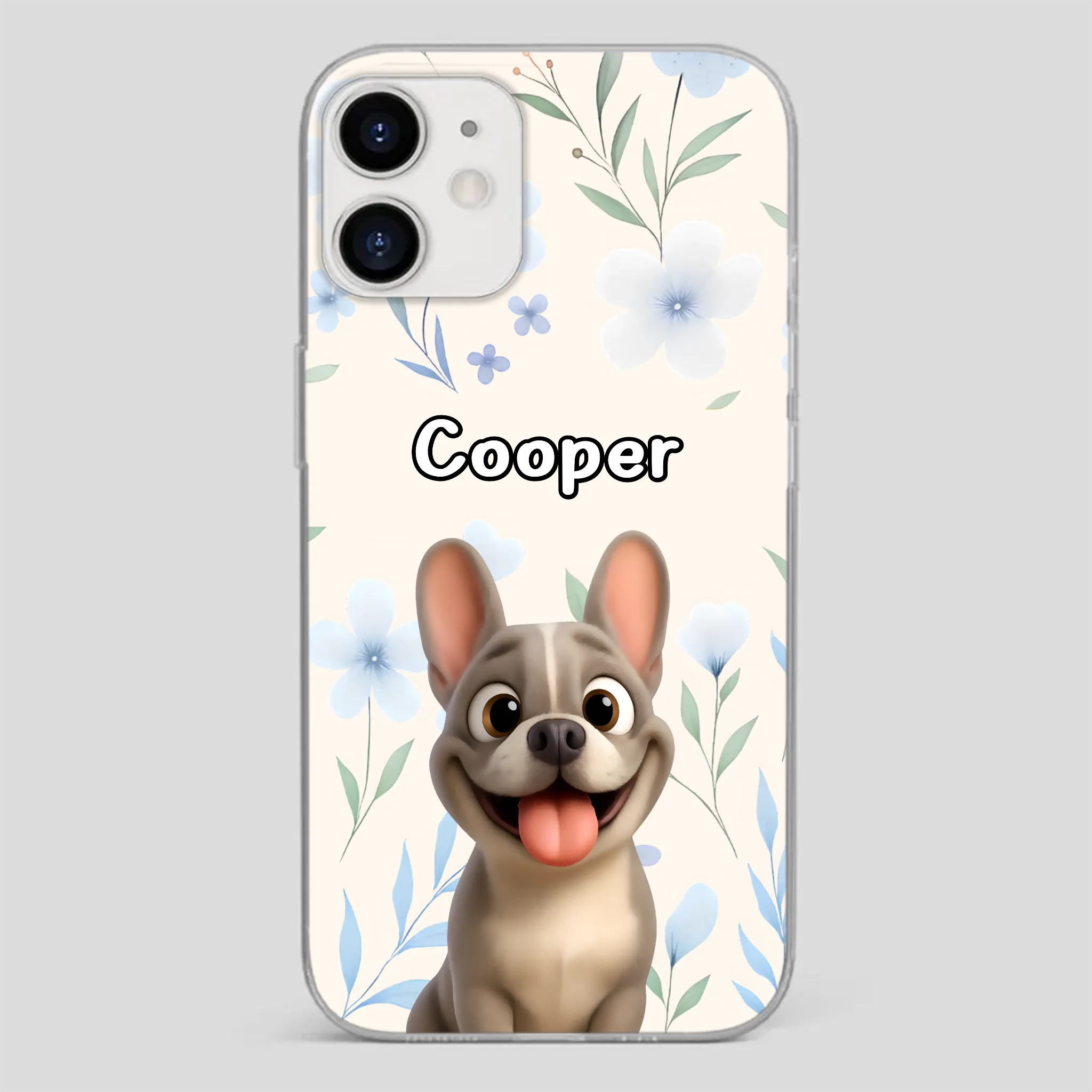 Personalized French Bulldog Phone Case – Elegant Blue Floral Dog Lover Gift Cover
