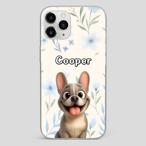 Personalized French Bulldog Phone Case – Elegant Blue Floral Dog Lover Gift Cover
