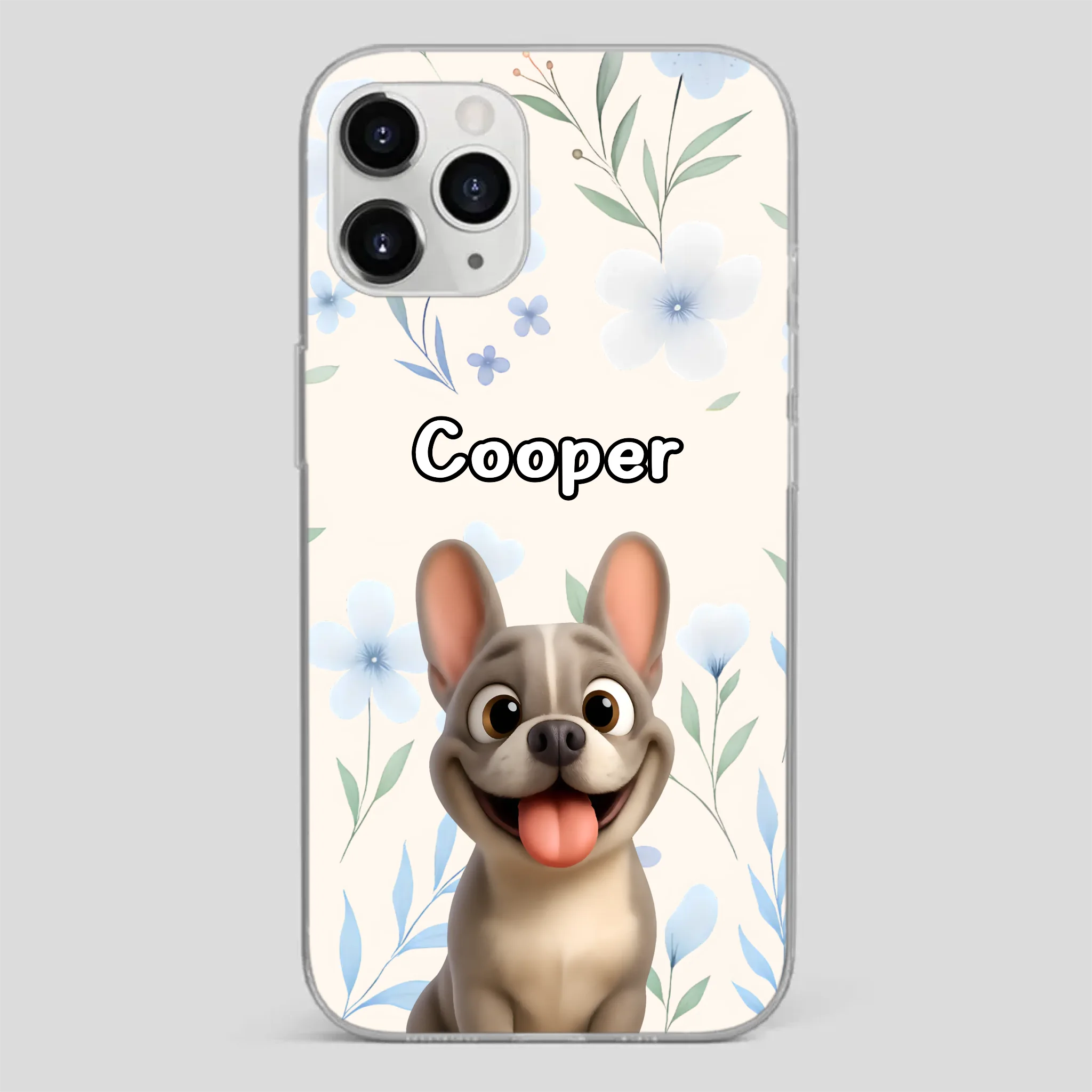Personalized French Bulldog Phone Case – Elegant Blue Floral Dog Lover Gift Cover