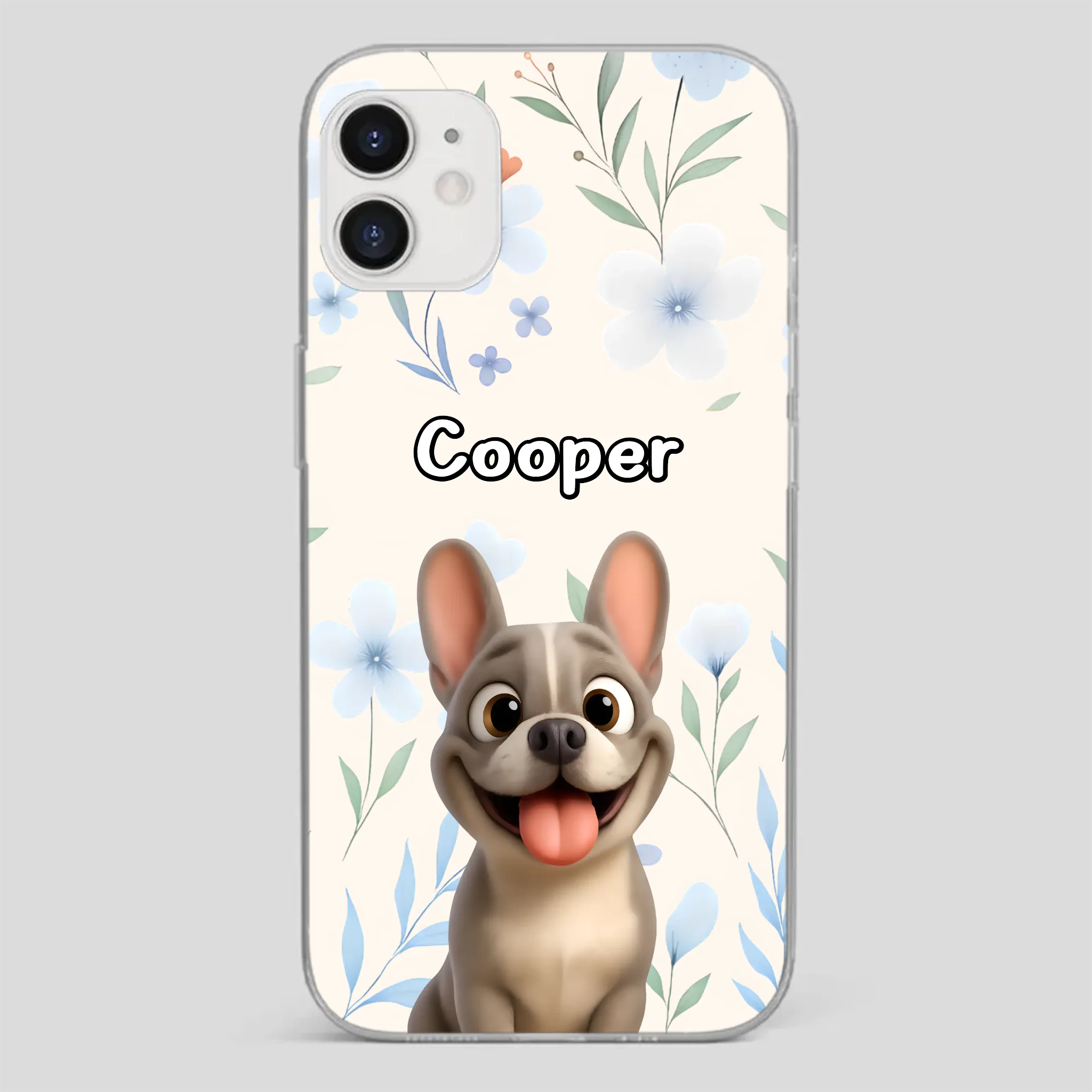 Personalized French Bulldog Phone Case – Elegant Blue Floral Dog Lover Gift Cover